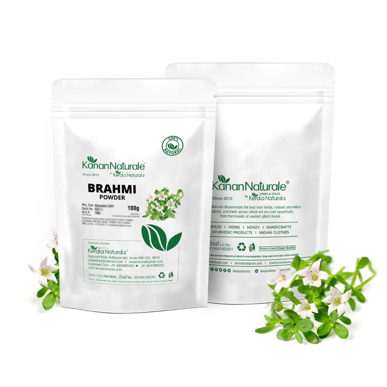 Kerala Naturals Brahmi Powder for Hair Growth & Scalp Health - 100g | Ayurvedic Herbal Treatment for Stronger, Thicker Hair | Perfect for DIY Hair Masks & Natural Hair Care Routines