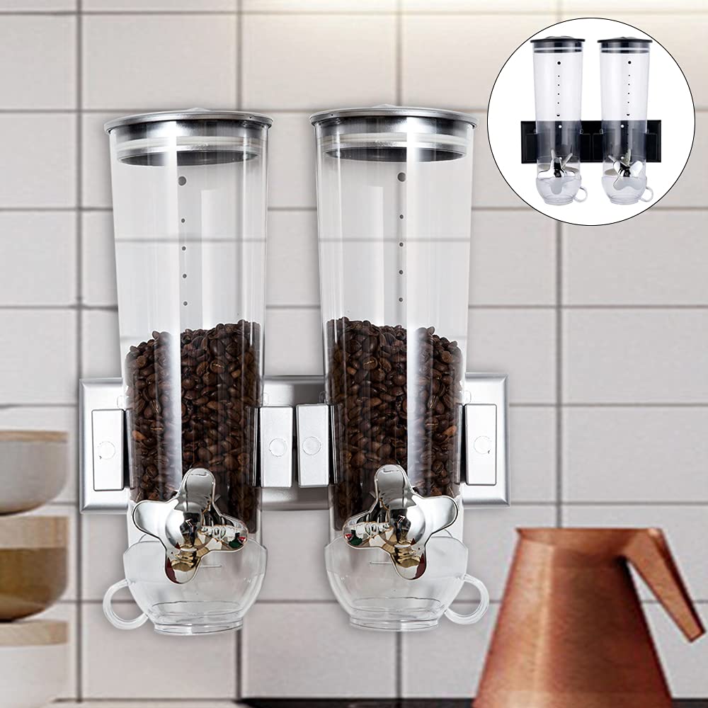 Wall Mounted Dry Food Dispenser - 1.5L Grain Storage Container for Cereal, Nuts, Coffee Beans, Oatmeal, Rice & Pasta | Kitchen Organization & Pantry Storage Solution (Silver)