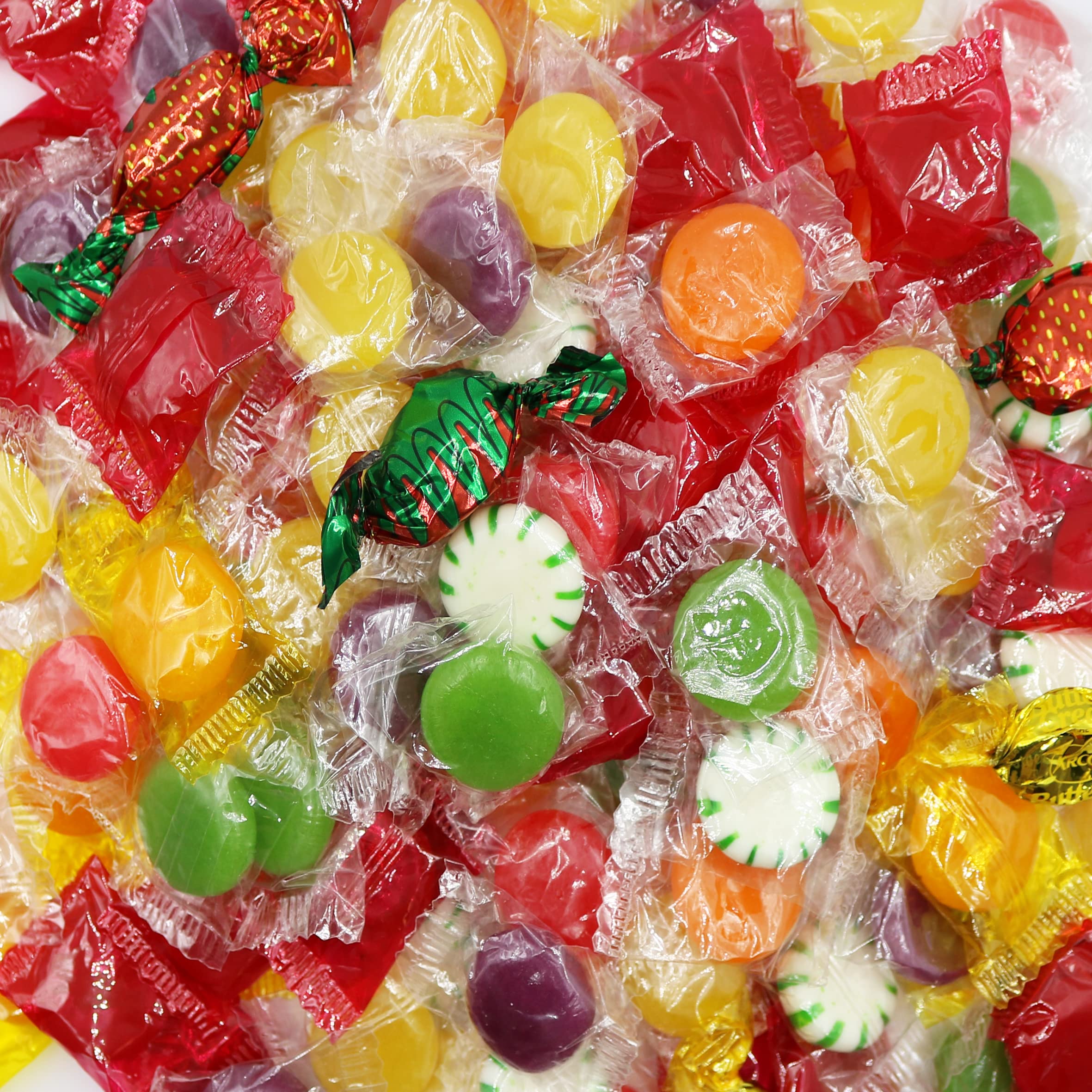 Fat-Free Assorted Fruit Disc Hard Candy - Pineapple, Strawberry, Green Apple, Grape, Cinnamon, Butterscotch & Peppermint Flavors - 5 Lb Bulk Pack for Parties, Office Snacks & Gift Baskets