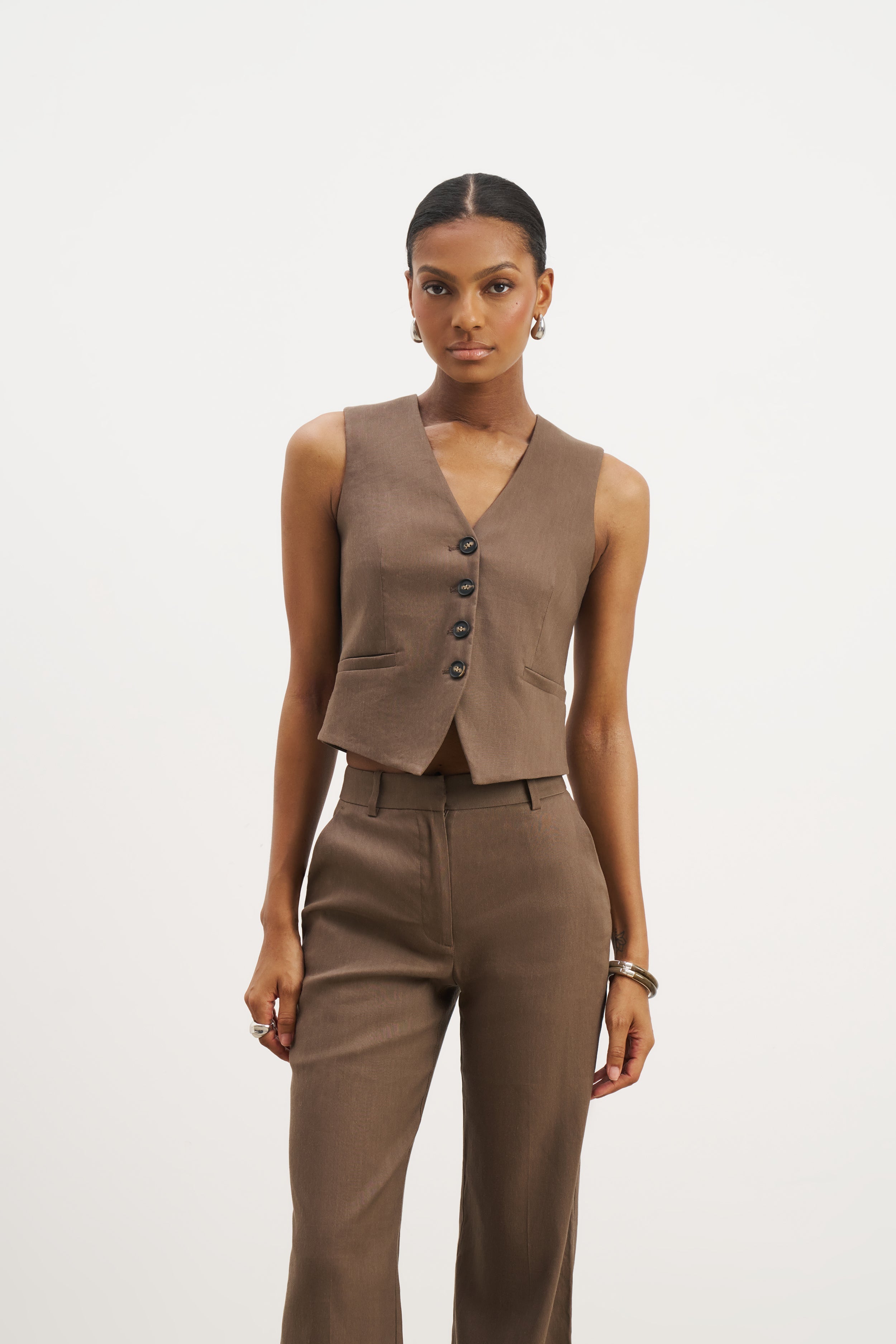 Straight Cut Linen Waistcoat in Truffle Color | Men's Casual Summer Vest | Perfect for Weddings, Office Wear & Outdoor Events