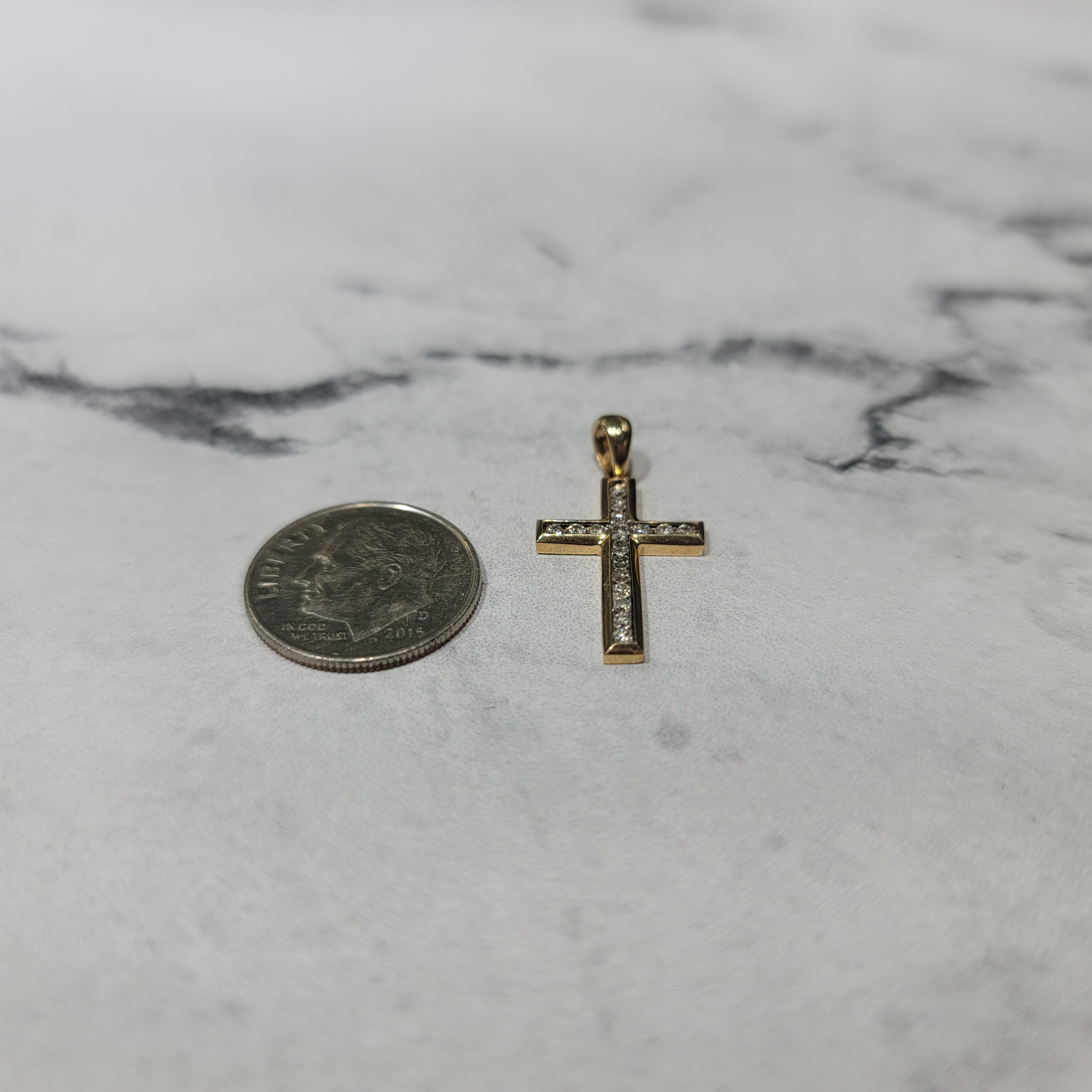 1/3 CT Channel Set Diamond Cross Pendant Necklace in 14k Yellow Gold - Perfect for Gifts, Weddings & Everyday Elegance