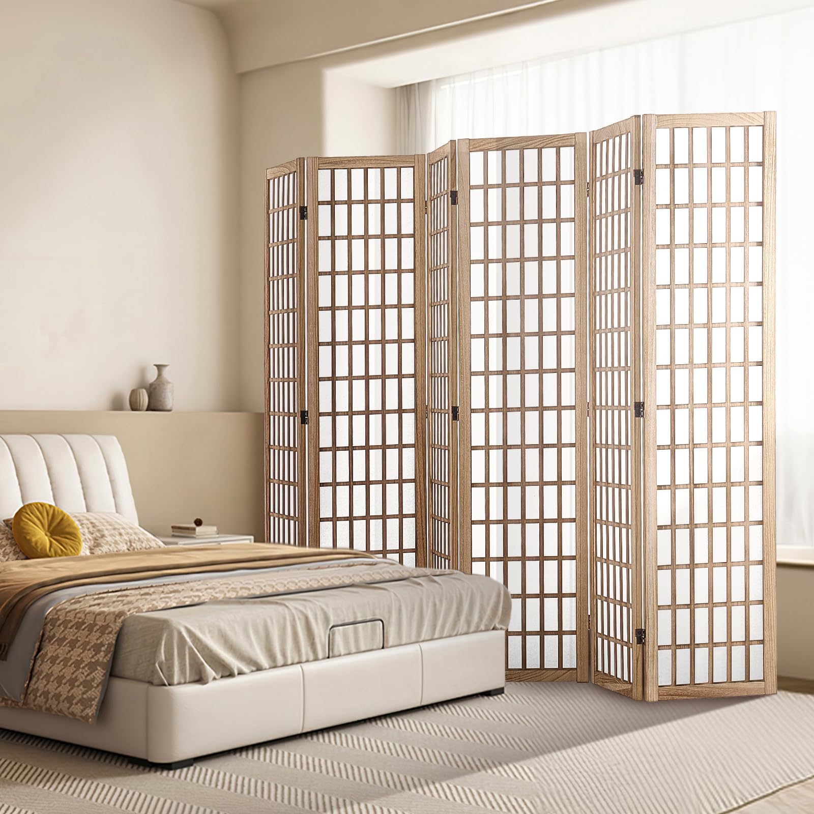 VEVOR 6-Panel Japanese Room Divider - Wooden Folding Privacy Screen for Indoor Use | Portable Partition for Home, Office, Restaurant & Bedroom | Perfect for Room Separation, Decoration, and Creating Private Spaces