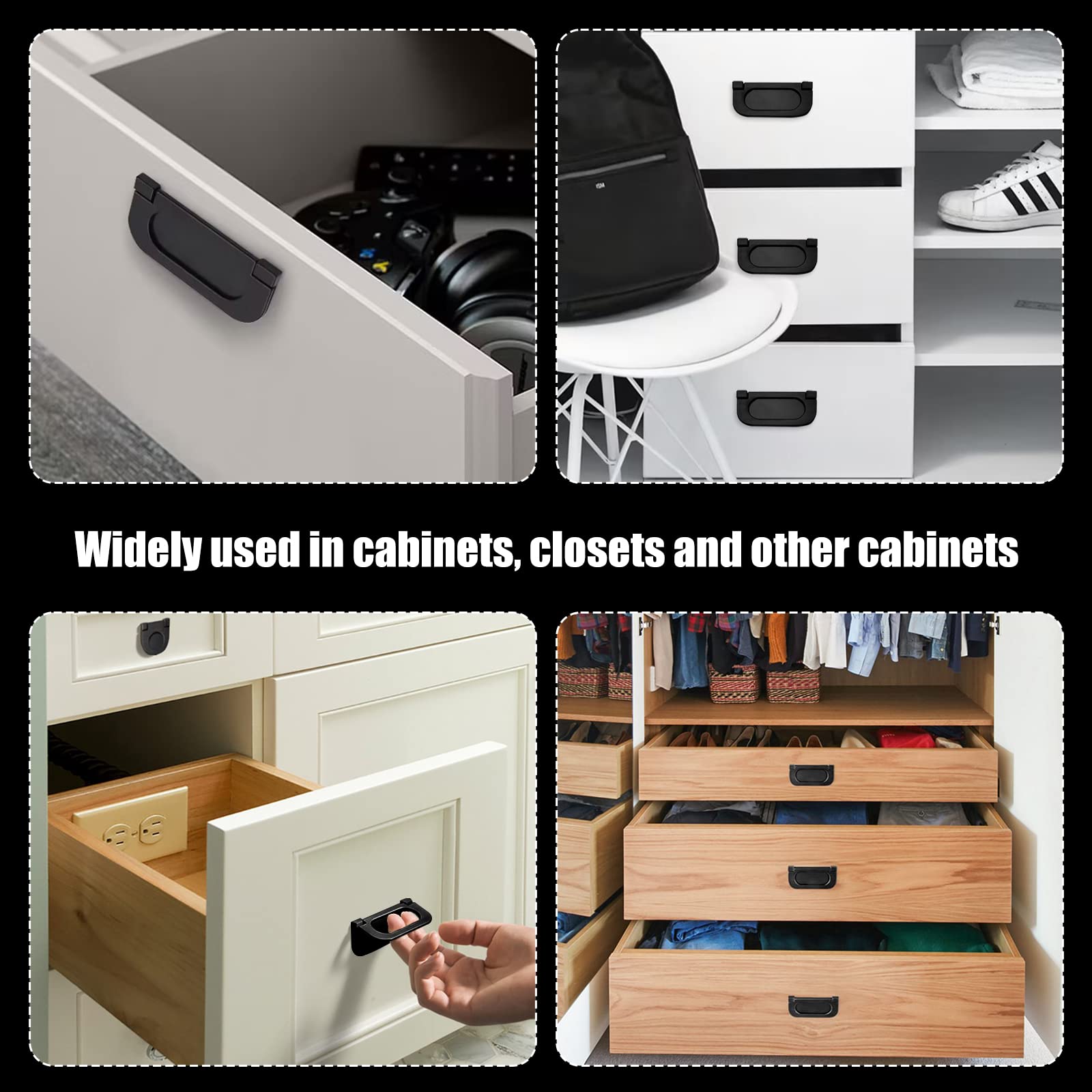 Black Cabinet Pull Handles - Flush Mount Drawer Pulls for Dresser, Wardrobe & Kitchen Cabinets - Durable Hardware for Home Improvement & Furniture Upgrade (Perfect for Bedroom, Bathroom & Office Storage)