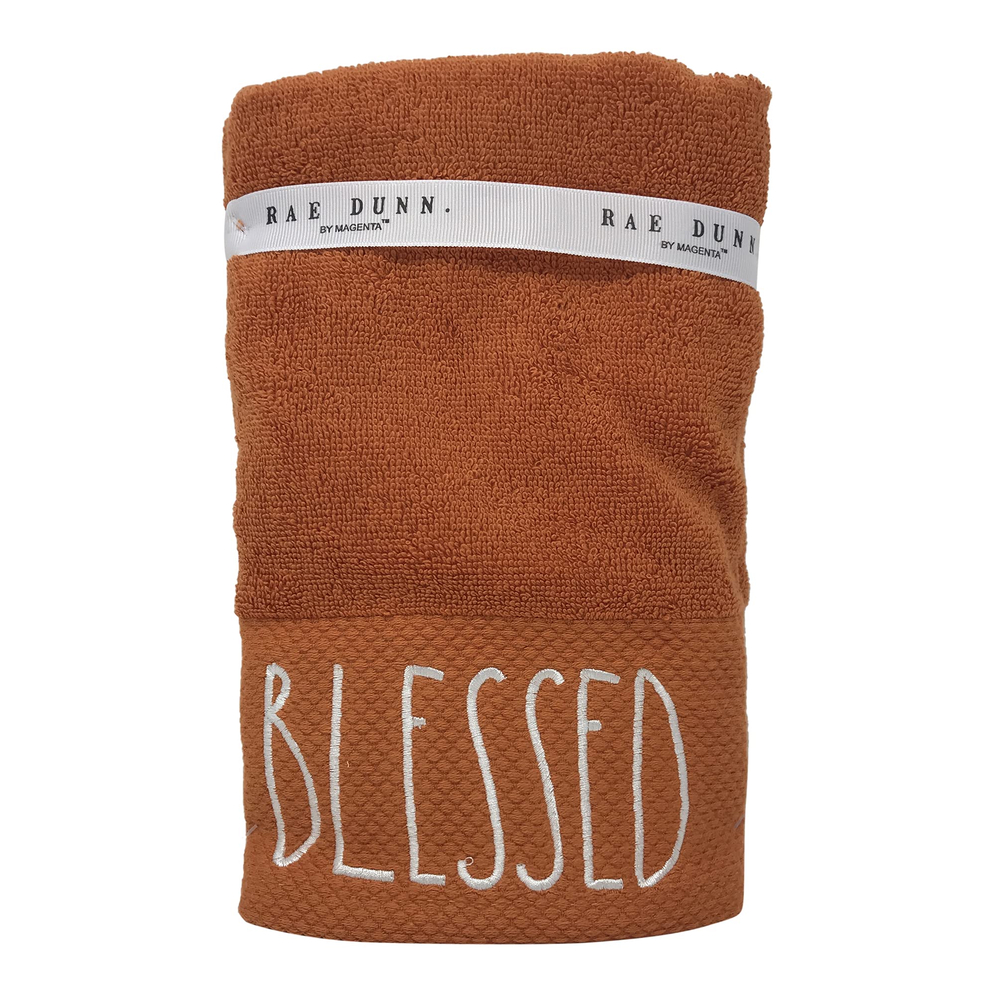 Rae Dunn Fall Themed Terry Cloth Hand Towels Set of 2 - 16x30 Inches, Orange 'Blessed' Design - Perfect for Autumn Kitchen Decor, Thanksgiving Hostess Gifts & Cozy Farmhouse Bathroom