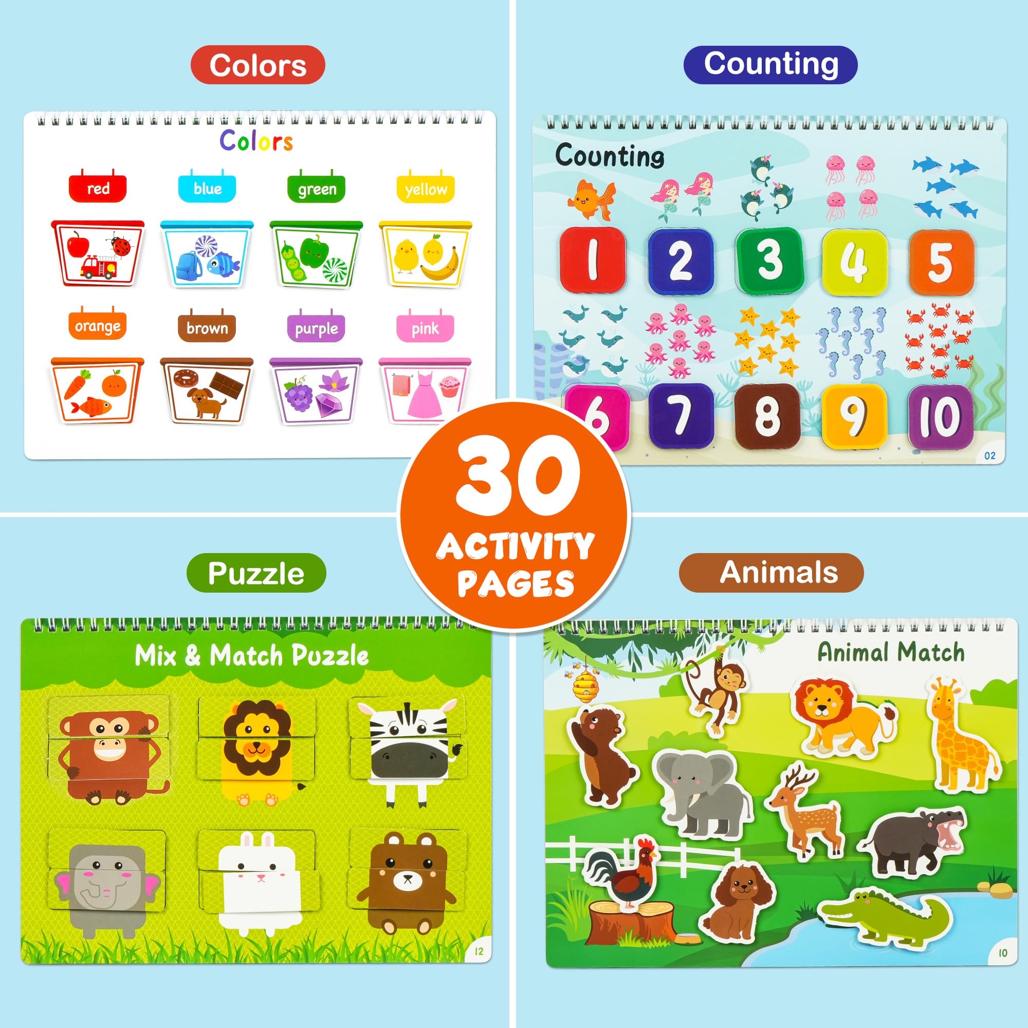 BenBen Busy Book for Toddlers - 30-Page Pre-Assembled Preschool Learning Activity | Montessori Toys for 3+ Years | Autism Sensory & Educational Toy | Perfect Birthday Gift for Kids - Ideal for Travel, Quiet Time & Early Childhood Development