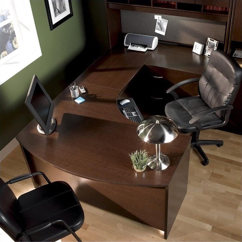 BBF Series C 4-Piece Right U-Shaped Bowfront Computer Desk for Home Office, Gaming & Study - Ergonomic L-Shaped Workstation with Storage Shelf