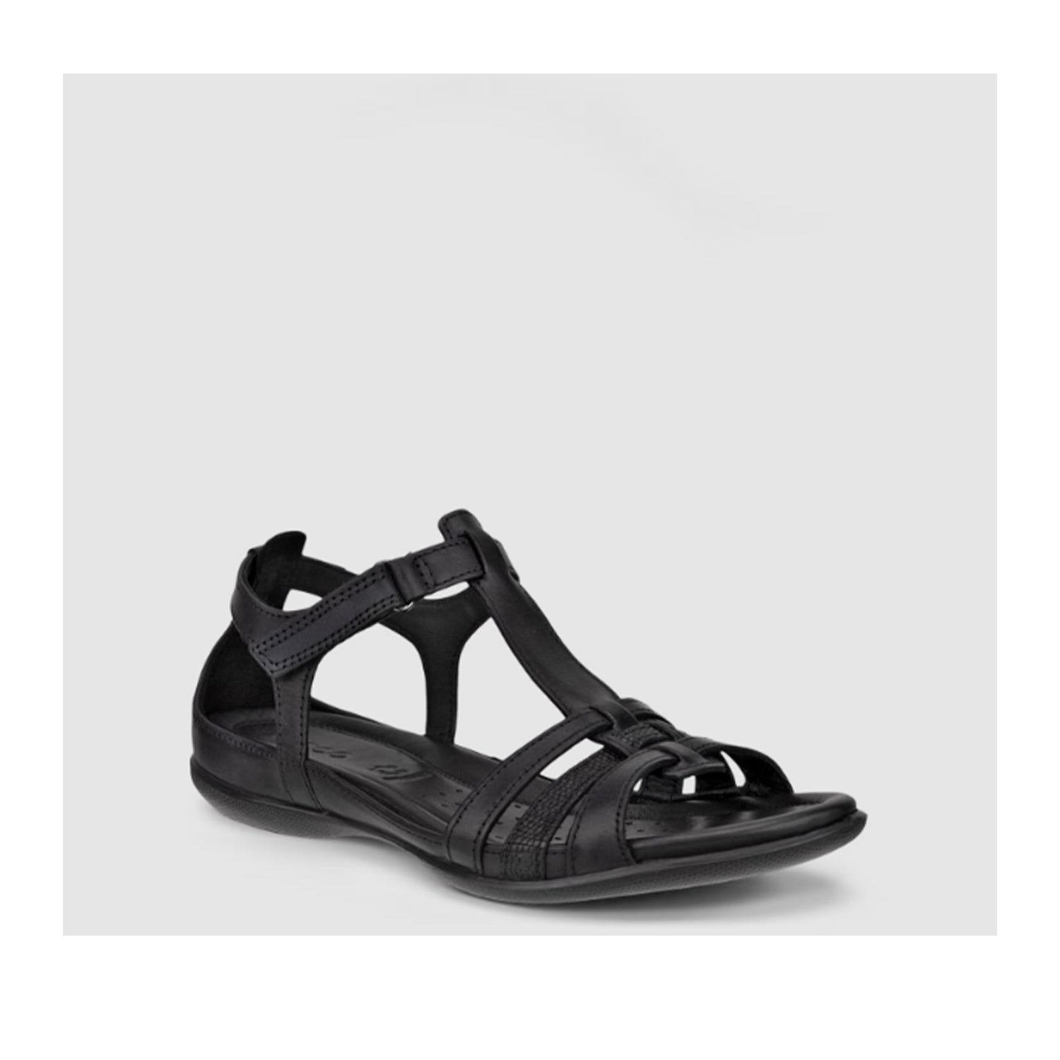 ECCO Women's Flash T-Bar Black Leather Sandals - Comfortable & Stylish for Summer, Beach, and Casual Outings