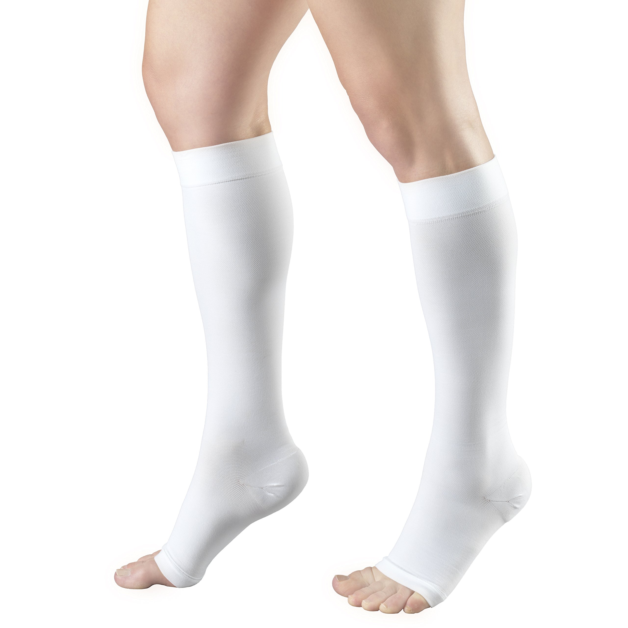 Truform 30-40 mmHg Medical Compression Socks for Men & Women - Knee High Open Toe Support Stockings in White (Large Size) - Ideal for Circulation, Varicose Veins & Post-Surgery Recovery
