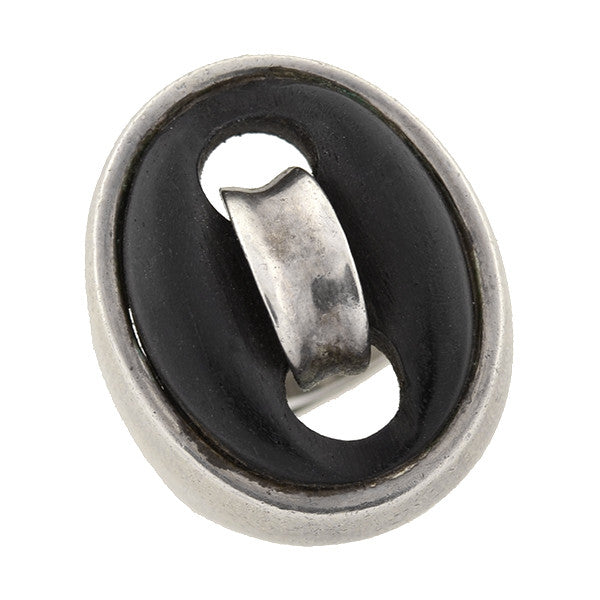 Vintage Signed Sterling Silver & Wood Button Ring - Unique Handmade Jewelry for Women - Perfect for Boho, Hippie & Vintage Fashion Styles