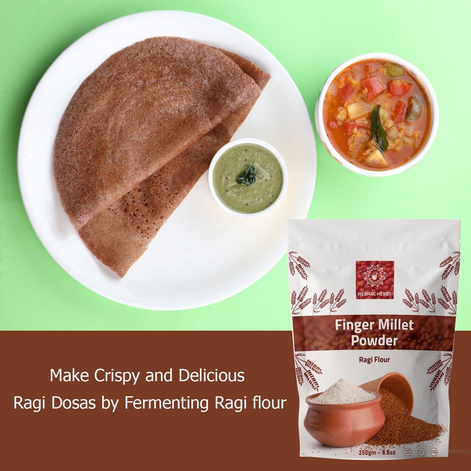 Organic Finger Millet Powder (Ragi Flour) - Gluten-Free Whole Grain Superfood for Baking, Smoothies & Baby Food | High in Calcium & Iron | Vegan, Keto & Paleo Friendly | Perfect for Roti, Porridge & Healthy Snacks