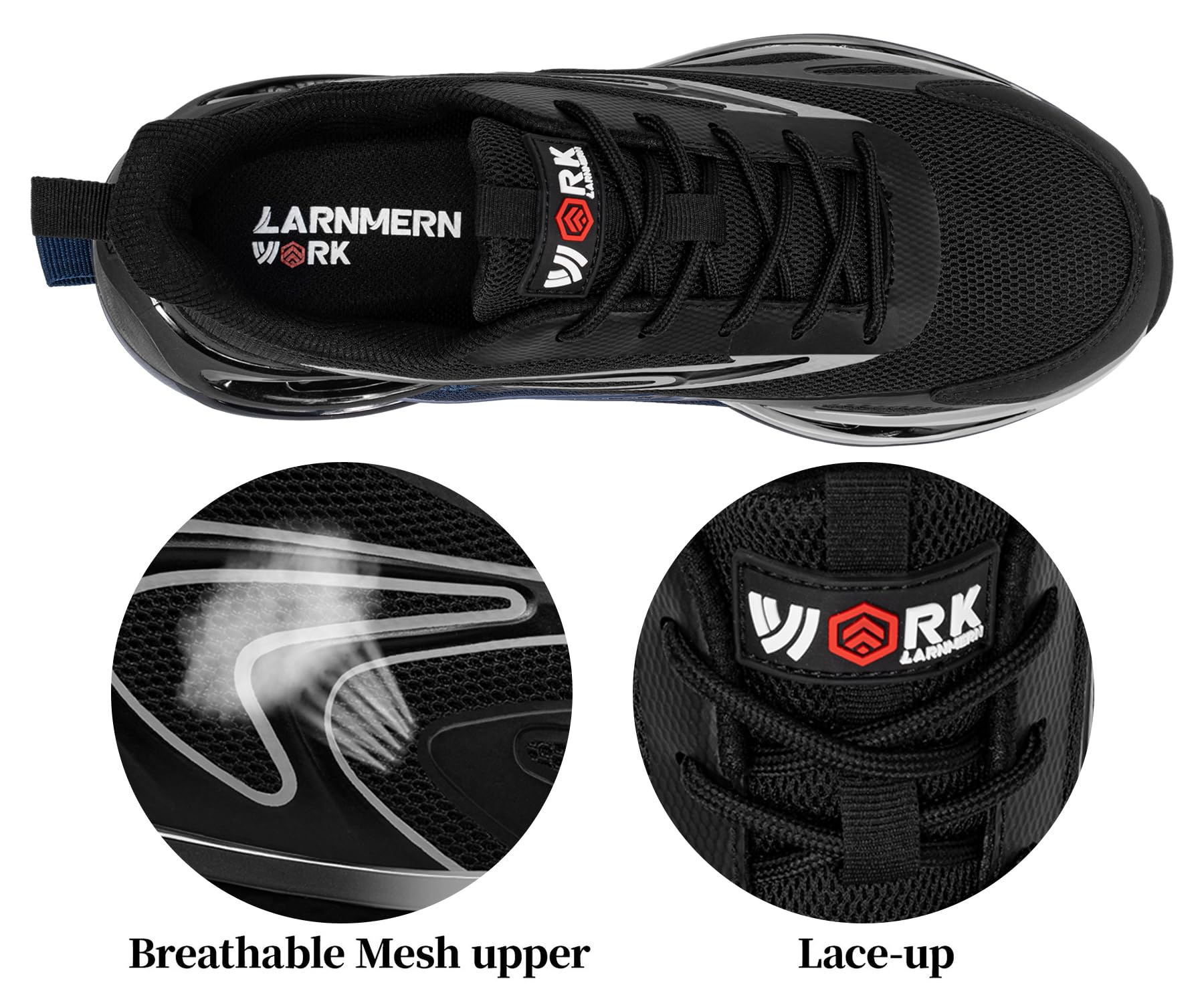 **LARNMERN Women's Steel Toe Work Shoes - Lightweight Safety Sneakers with Breathable Design for Construction, Warehouse & Outdoor Use**
