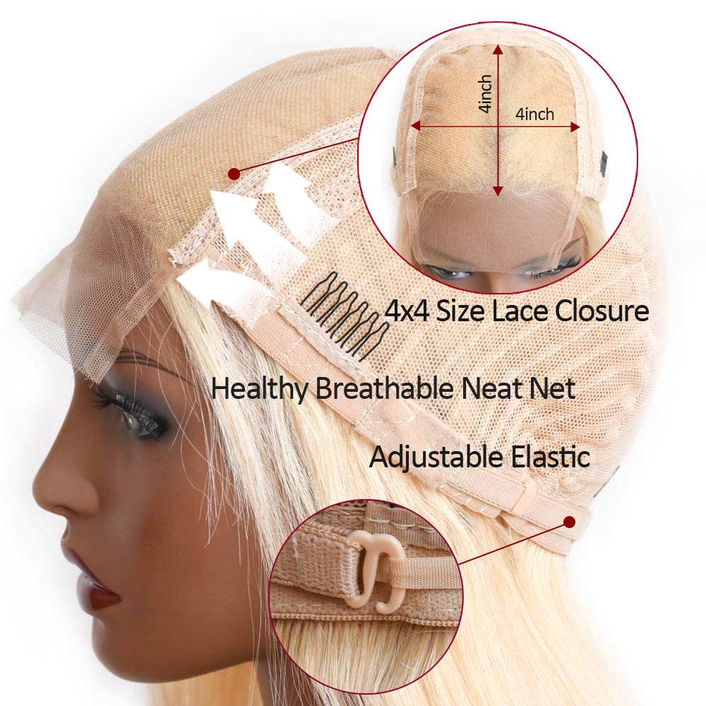 613 Honey Blonde 4x4 Lace Front Human Hair Wigs - 150% Density Brazilian Remy Straight Hair with Pre-Plucked Baby Hair - 20 Inch Blonde Lace Closure Wig for Women - Perfect for Daily Wear, Cosplay, and Special Occasions
