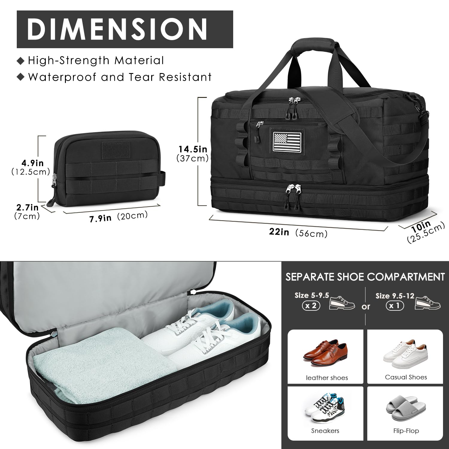 ETRONIK Water-Resistant Travel Duffle Bag for Men & Women - Gym, Workout, Medical & Overnight Trips - Carry-On Weekender with Toiletry Compartment, Shoe Pocket & Wet Storage - Perfect for Business Travel, Sports & Outdoor Adventures