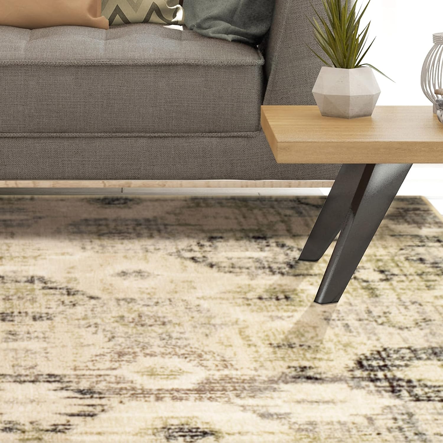 Arabella Geometric Distressed Diamonds Indoor Area Rug - Soft Bohemian Style Carpet for Living Room, Bedroom, Nursery & Home Decor