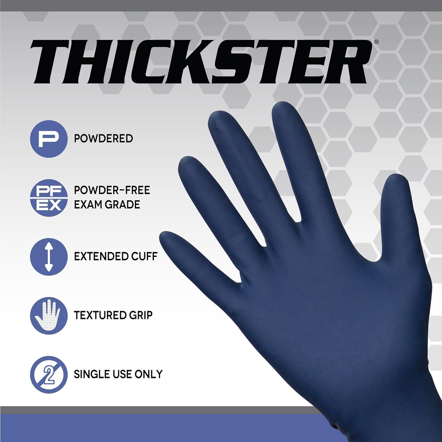 **SAS Thickster Powder-Free Exam Grade Latex Disposable Gloves - 10 Boxes (50 Ea, 500 Total) - 14 Mil, 2XL, Blue, Fully Textured, 12