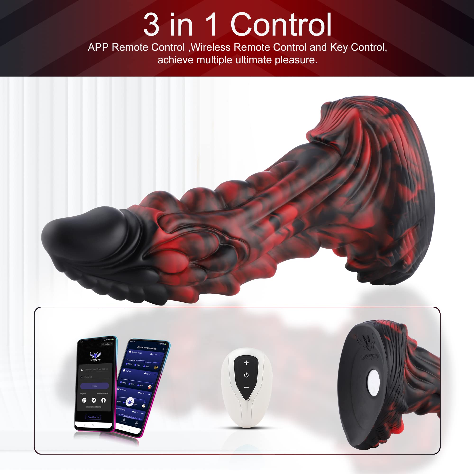 Wildolo APP/Remote/Key 3-in-1 Wireless Bluetooth Vibrating Dildo - 10 Vibration Modes, Flexible Rechargeable Adult Sex Toy for Couples & Women - Perfect for Solo Play, Partner Intimacy & Spicing Up Your Sex Life