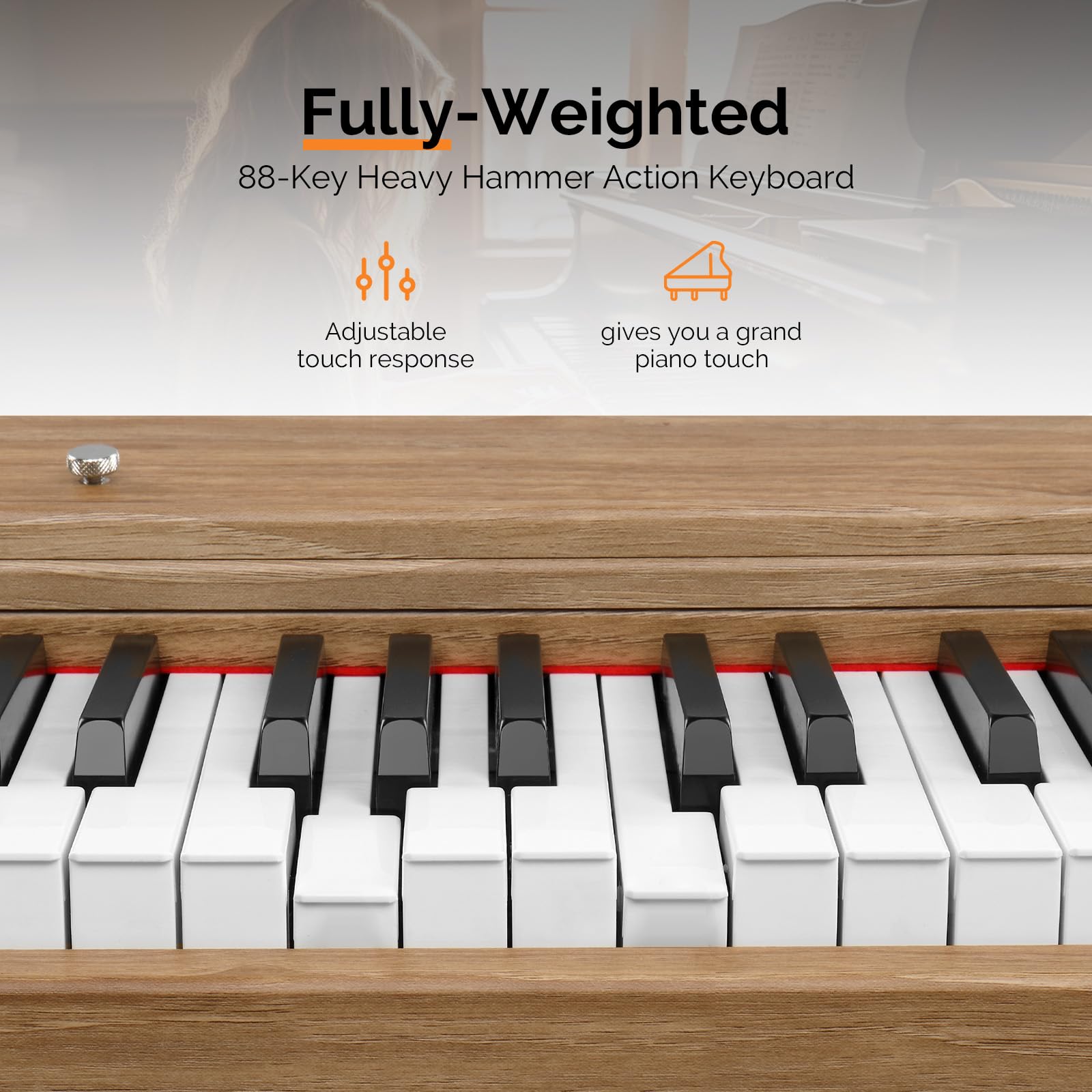 GLARRY 88-Key Full Weighted Digital Piano Keyboard with Heavy Hammer Action, Bluetooth, 3 Pedals & 2 Speakers - Perfect for Beginners & Home Practice (Burlywood) | Ideal for Music Lessons, Studio Recording & Live Performances