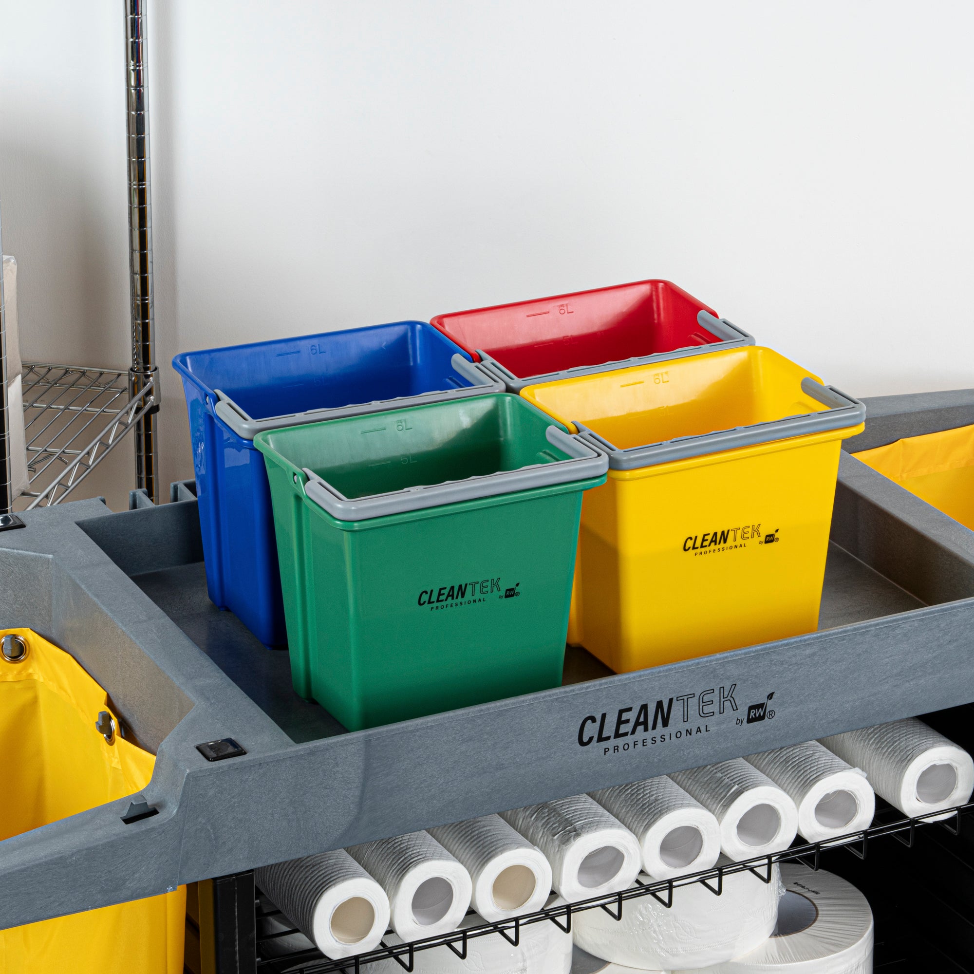 6 Qt Color-Coded Cleaning Bucket Set - Green, Blue, Red & Yellow for Home, Office & Janitorial Use | Multi-Purpose Cleaning Organization System