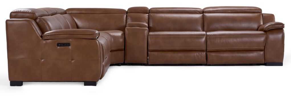 Corsica 6-Piece Dual Power Reclining Sectional Sofa Set with USB Chargers - Brown Leather Living Room Furniture for Home Theater & Family Gatherings