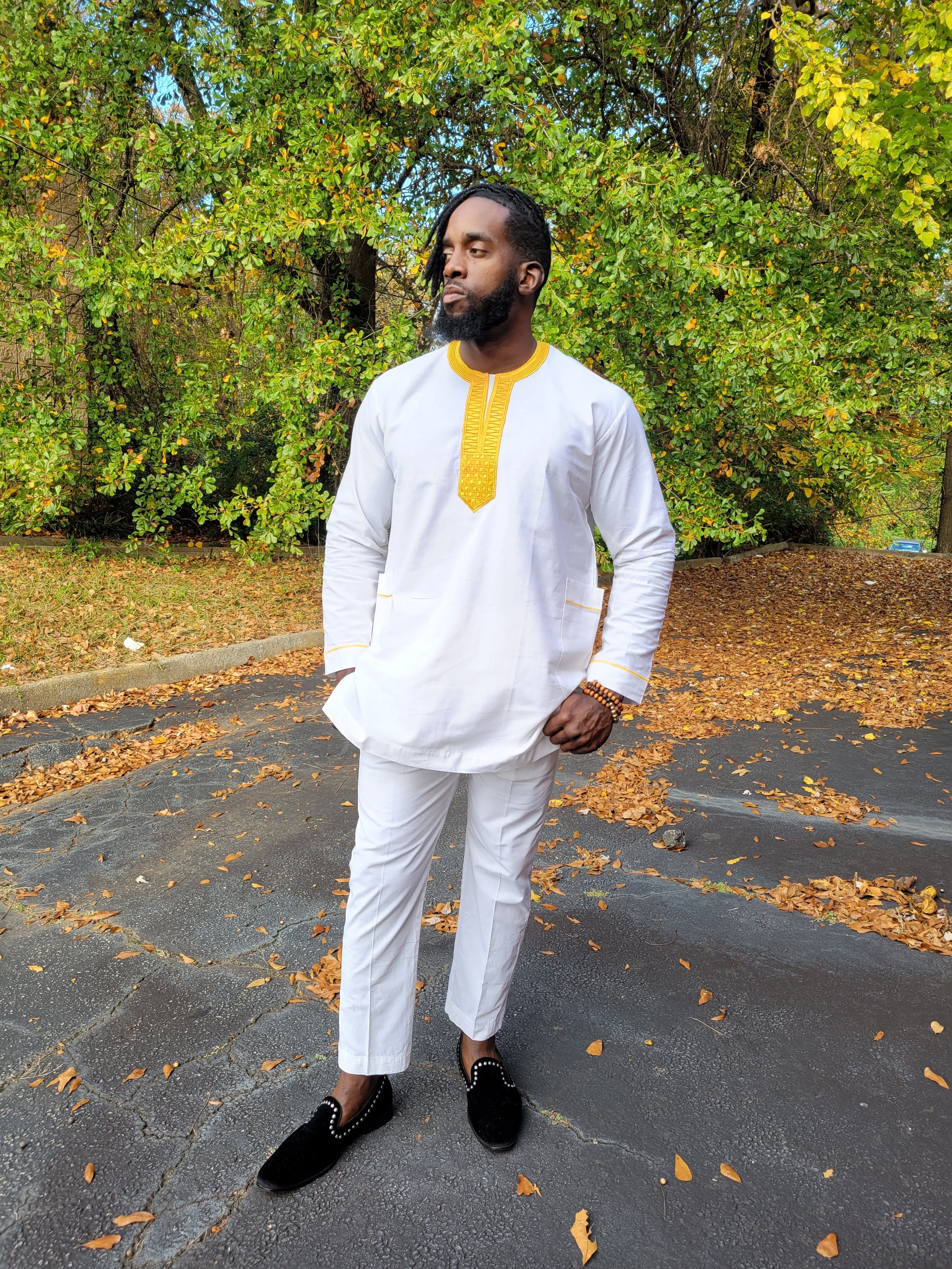 Elegant White and Gold African Agbada Grand Boubou Attire DP2467D | Traditional Nigerian Wedding Outfit | Perfect for Special Occasions & Cultural Events