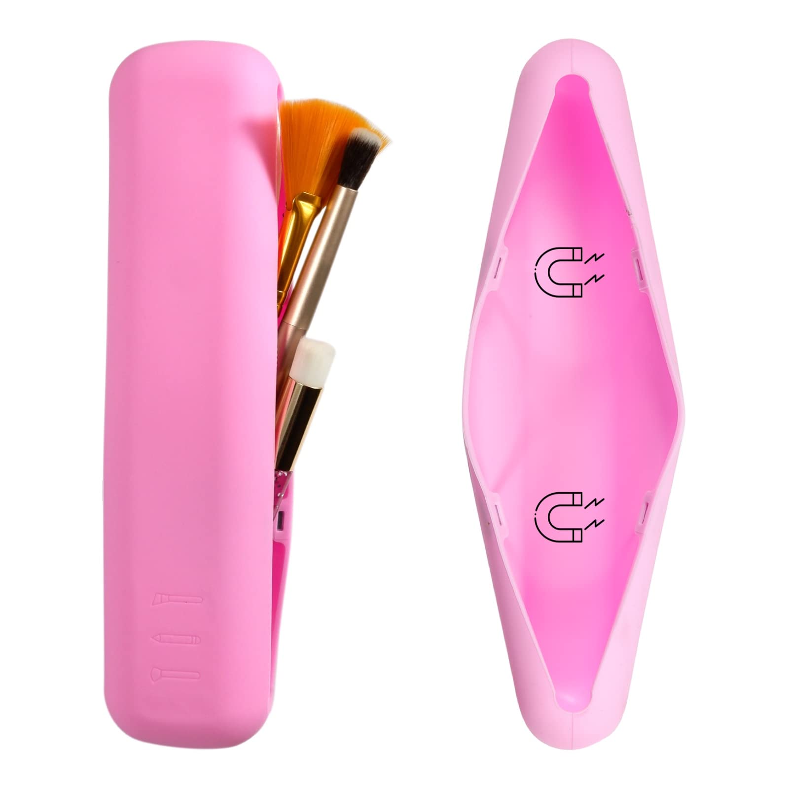 Veibeau Silicone Makeup Brush Travel Holder Bag - Soft Portable Cosmetic Organizer for Brushes & Beauty Tools (Pink) | Perfect for Travel, Home Storage & On-the-Go Makeup Application