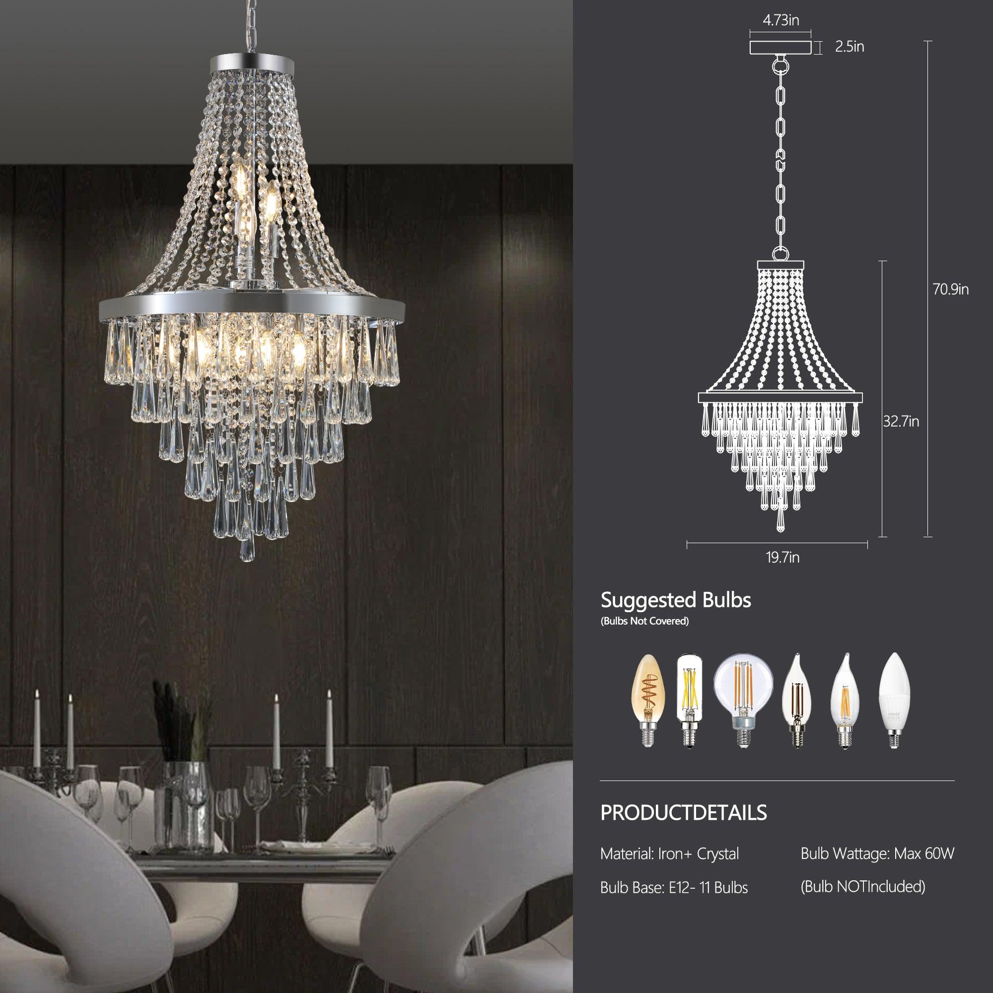 Modern Crystal Chandeliers in Chromium Finish - Large Luxury Ceiling Light Fixture for Dining Room, Living Room & Foyer Lighting