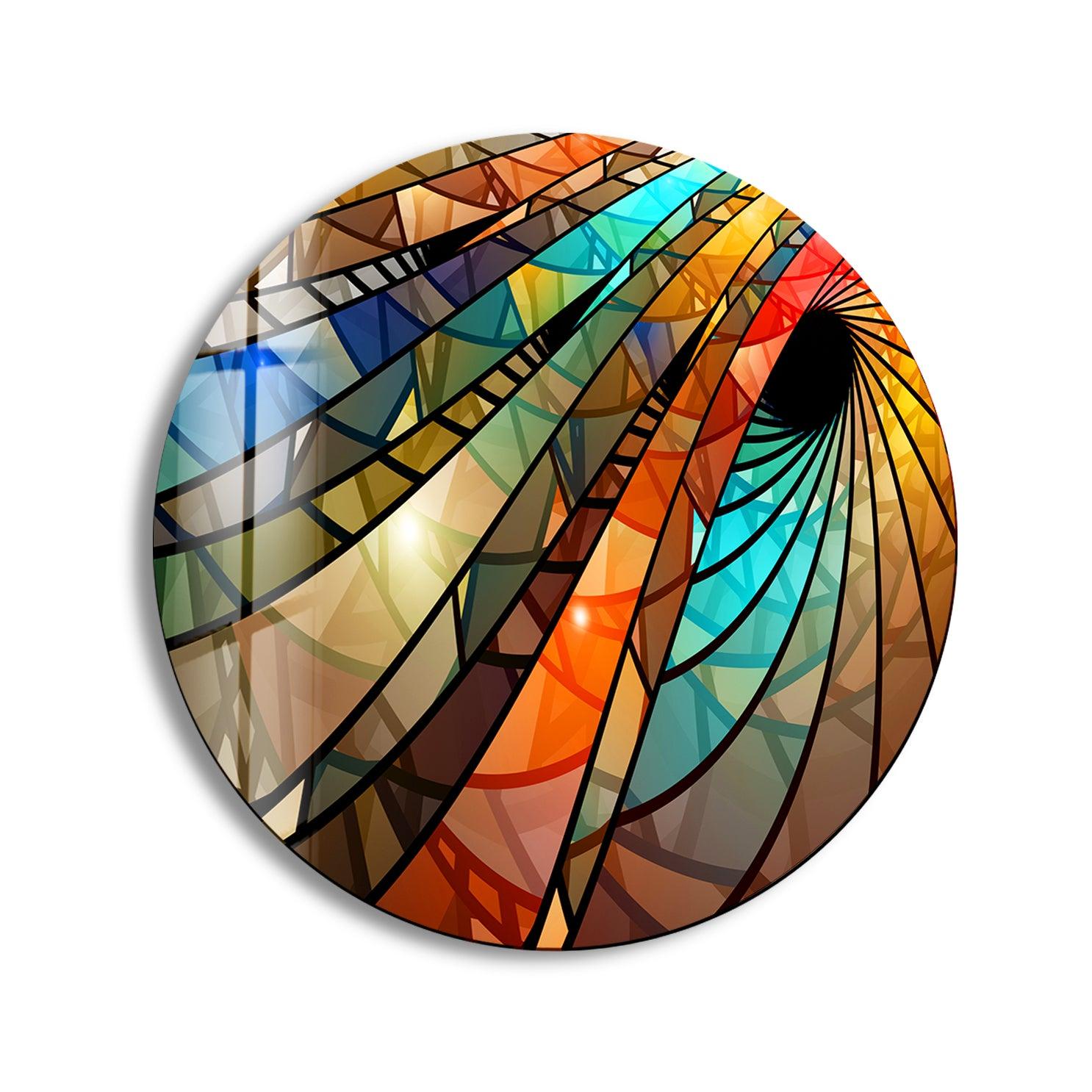 Vibrant Stained Glass Round Wall Art - Handcrafted Colorful Vortex Design for Home & Office Decor - Perfect for Living Room, Bedroom, or Entryway