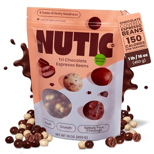 Nutic Chocolate Covered Espresso Beans - 1LB Bulk Gourmet Coffee Candy (White, Milk & Dark Chocolate) - Premium Energy Snack for Coffee Lovers - Perfect for Office, Gifts & Dessert Pairings