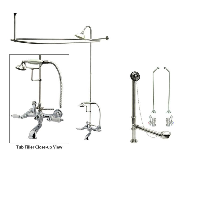 Chrome Clawfoot Tub Faucet Shower Kit with Enclosure Curtain Rod 554T1CTS - Vintage Style Bathroom Fixture for Freestanding Tubs | Perfect for Bathroom Remodeling & Spa-Like Showers
