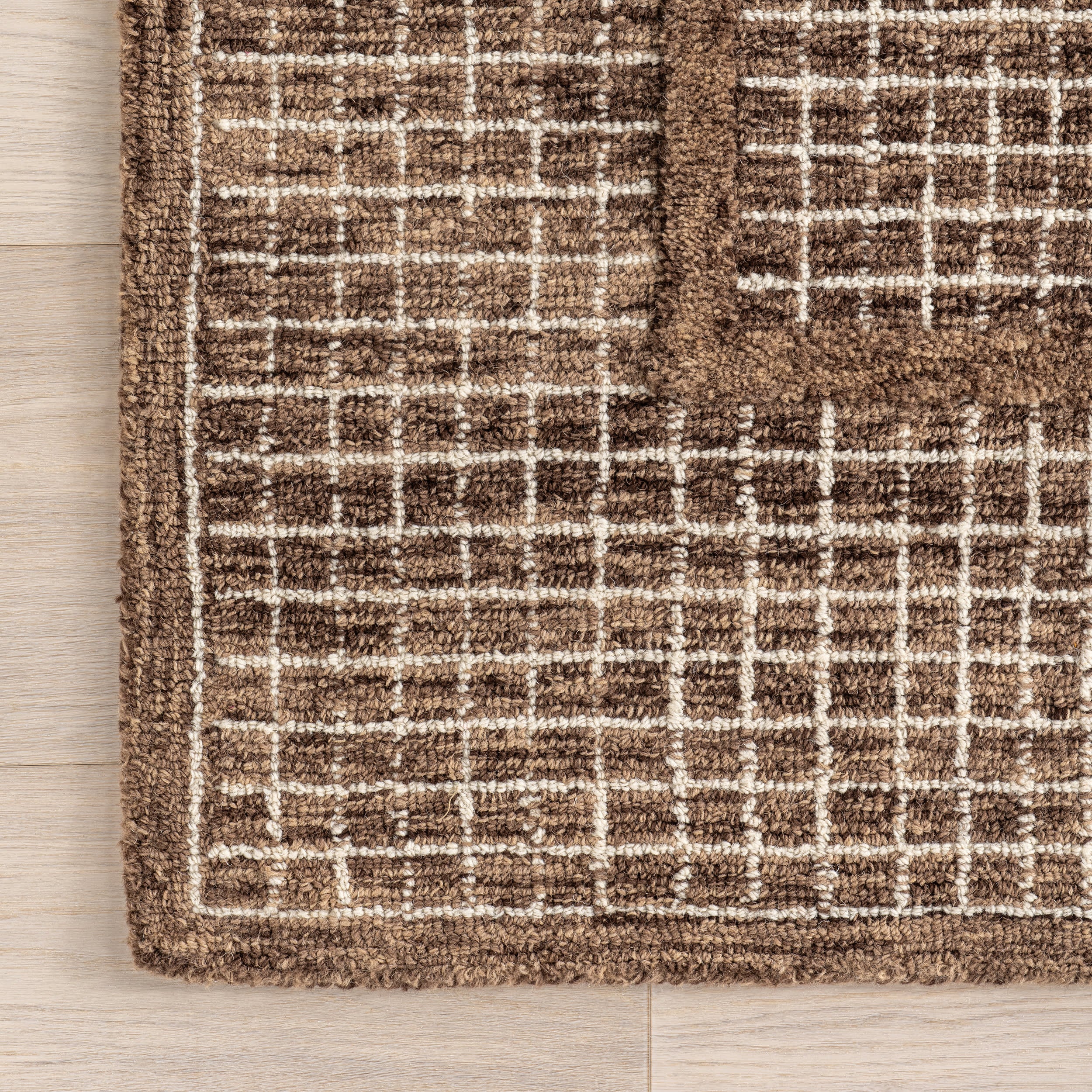 Chessie Checked Wool Rug - Soft & Durable Brown Area Rug for Living Room, Bedroom & Office | Cozy Home Decor