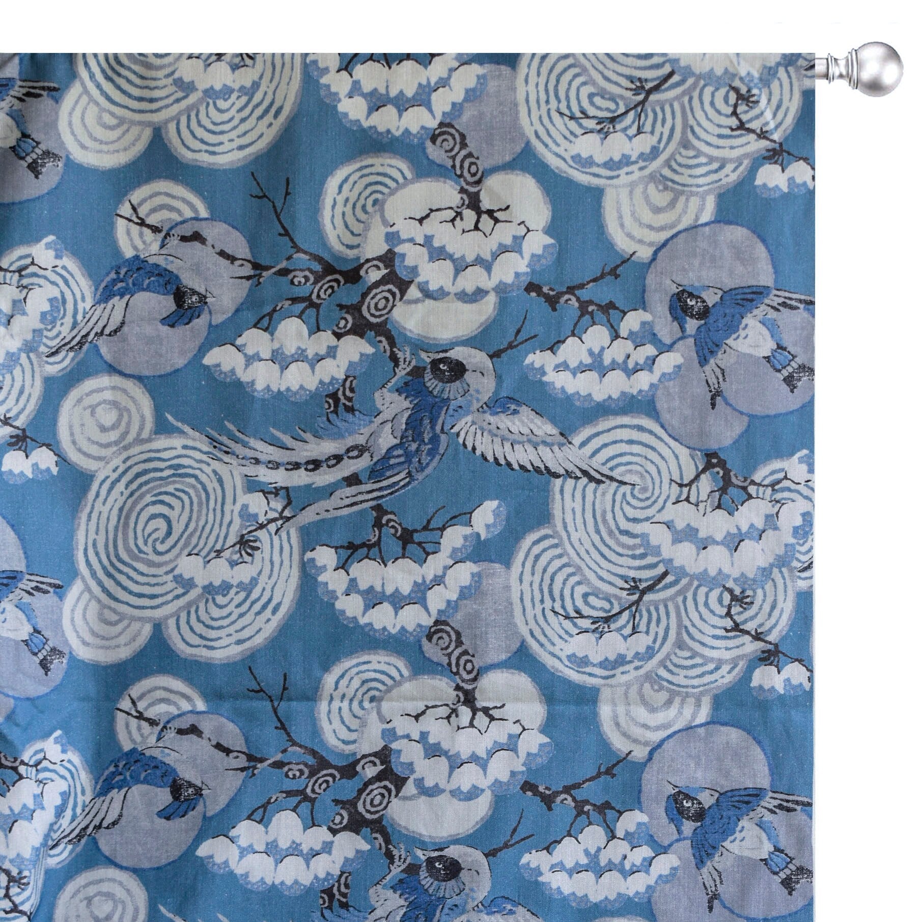 Blue Sky Birds Printed Cotton Curtain Panels - Elegant Window Treatments for Living Room & Bedroom Decor