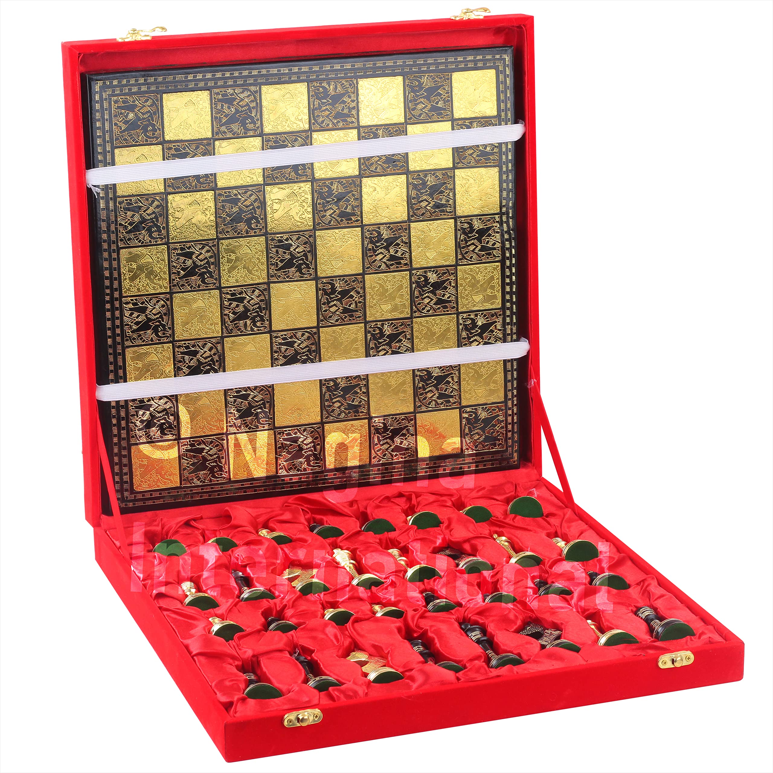 13 Inches Solid Brass Chess Set with Storage Case - Black & Gold Chess Board for Home Decor, Game Night, and Gifts
