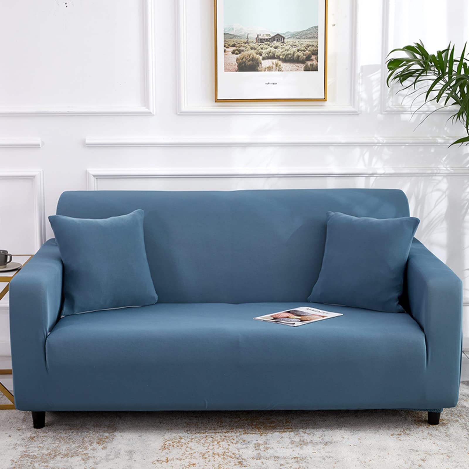 Washable Sofa Slipcover - Comfortable Solid Color Furniture Protector for Pets & Kids - XXL 5 Seater Couch Cover with Ties - Perfect for Living Room, Home Decor & Indoor Use