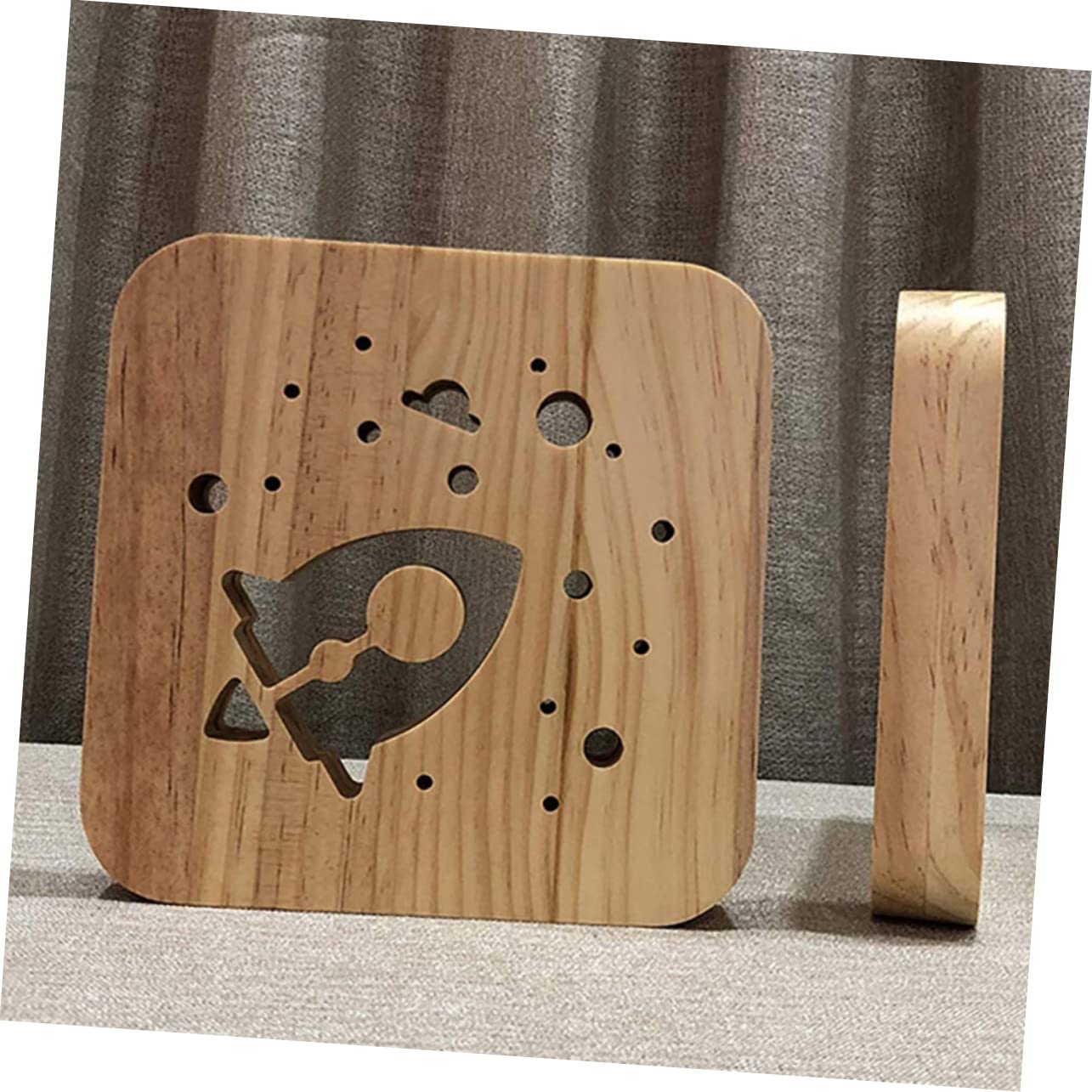Artibetter Wooden Rocket LED Night Light - Hand Carved USB-Powered Lamp for Bedroom, Nursery & Home Decor | Perfect for Kids' Room, Romantic Ambiance & Gift Giving