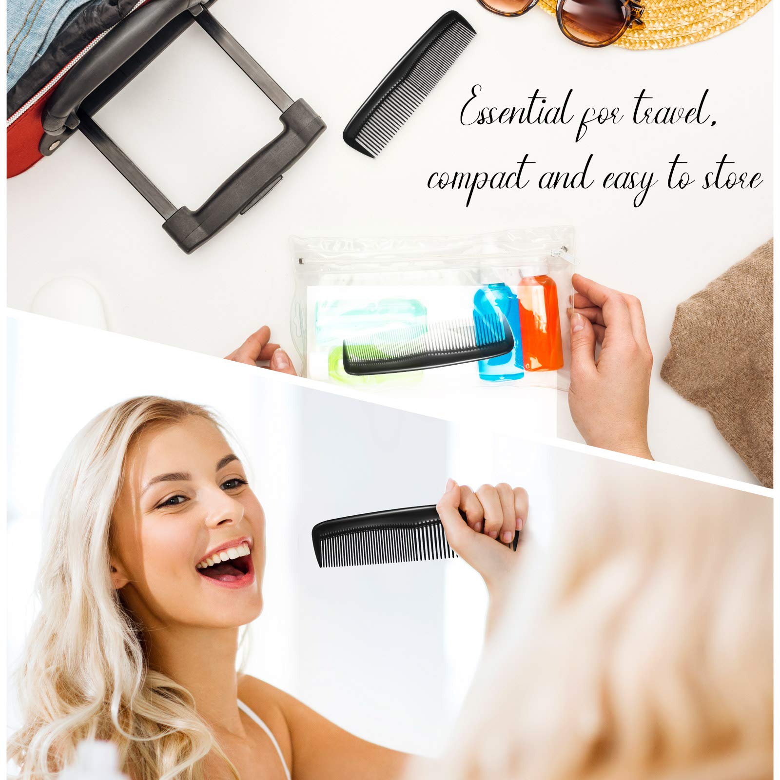 Leinuosen 24-Piece Hair Comb Set - Plastic Detangling Combs for Women & Men, Fine Tooth Styling Comb (Black) - Perfect for Salon, Travel, Home & Daily Hair Care