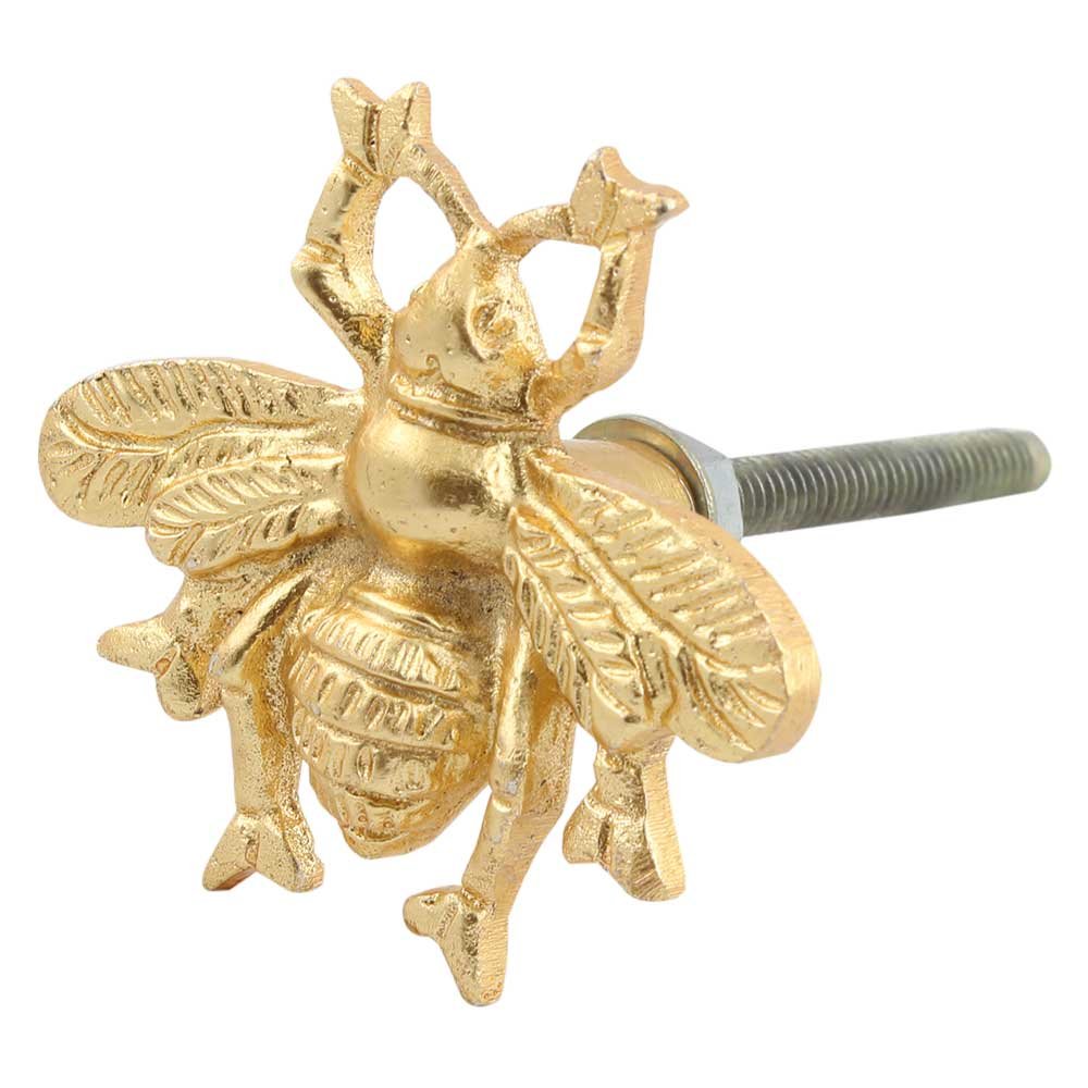 Handmade Indian Bee-Themed Aluminum Cabinet Knobs - Set of 4 Golden Decorative Drawer Pulls for Bedroom Dresser & Cupboard - Vintage Boho Home Decor Upgrade