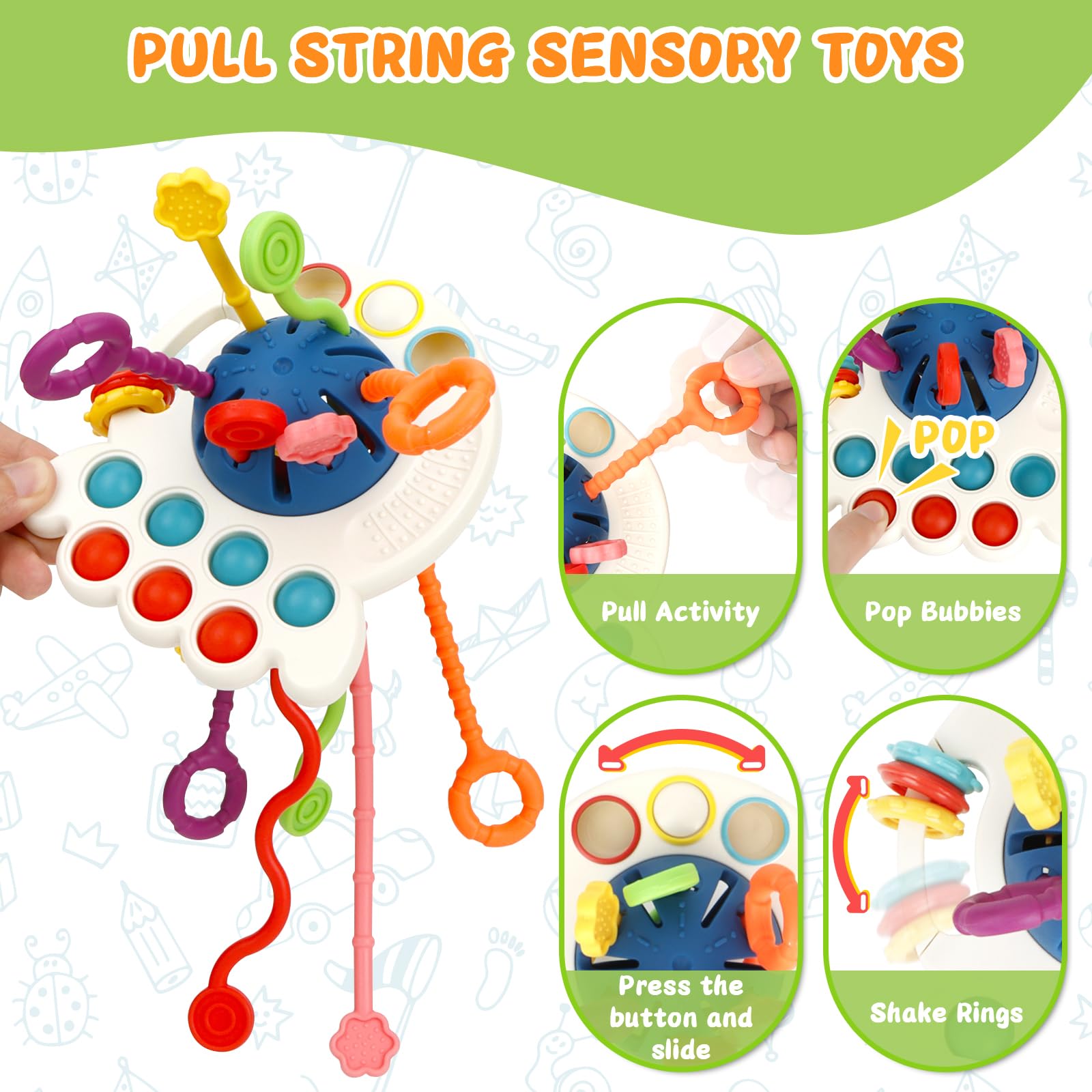 Montessori Baby Toys for 6-12 Months - 5-in-1 Developmental Toy Set with Teething Ring, Stacking Cups, Sensory Shapes & Suction Spinner - Perfect Learning Gift for Infants 6-18 Months | Great for Daycare, Playtime & Early Childhood Education