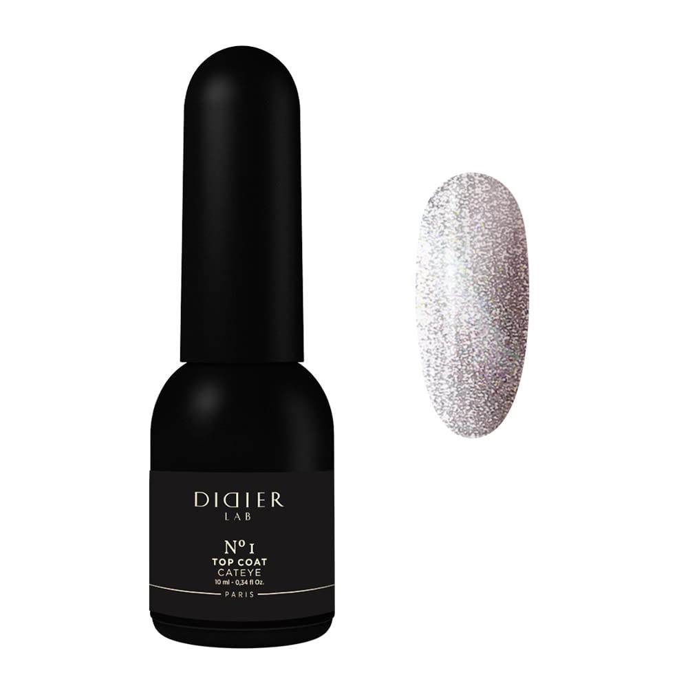 DIDIER LAB Gel Polish Top Coat Cat Eye No.1 - UV/LED Nail Polish Protection with Holographic Glitter - Smooths Nail Irregularities - 10ml for Manicure & Pedicure - Perfect for Salon, Home Nail Art & Special Occasions