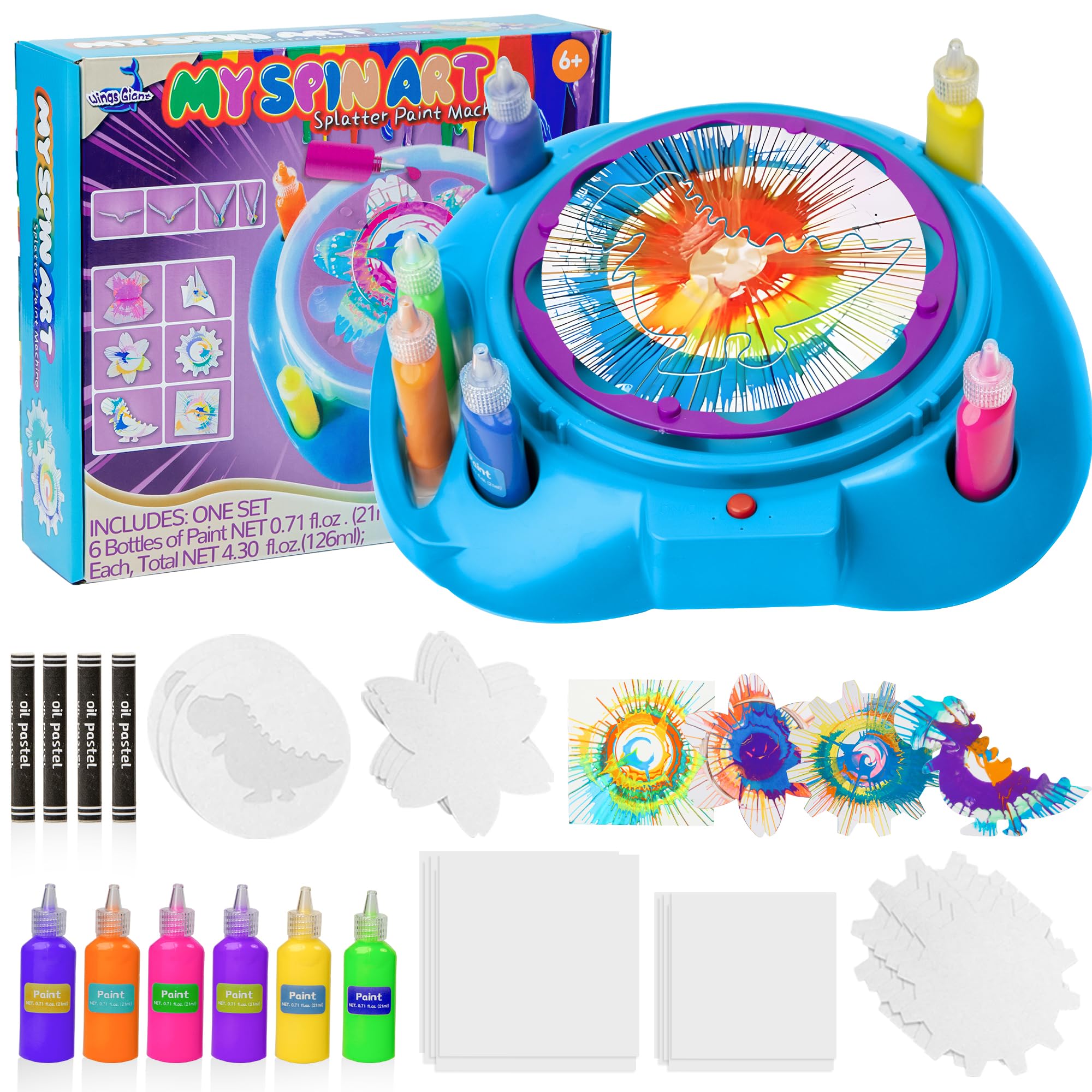 Variable Speed Spin Art Machine for Kids - Battery Operated Paint Spinner with Splatter Guard, Washable Paint & Art Cards | STEM Toys, Arts & Crafts Kit for Boys & Girls | Perfect for Birthday Parties, Classroom Activities & Creative Play