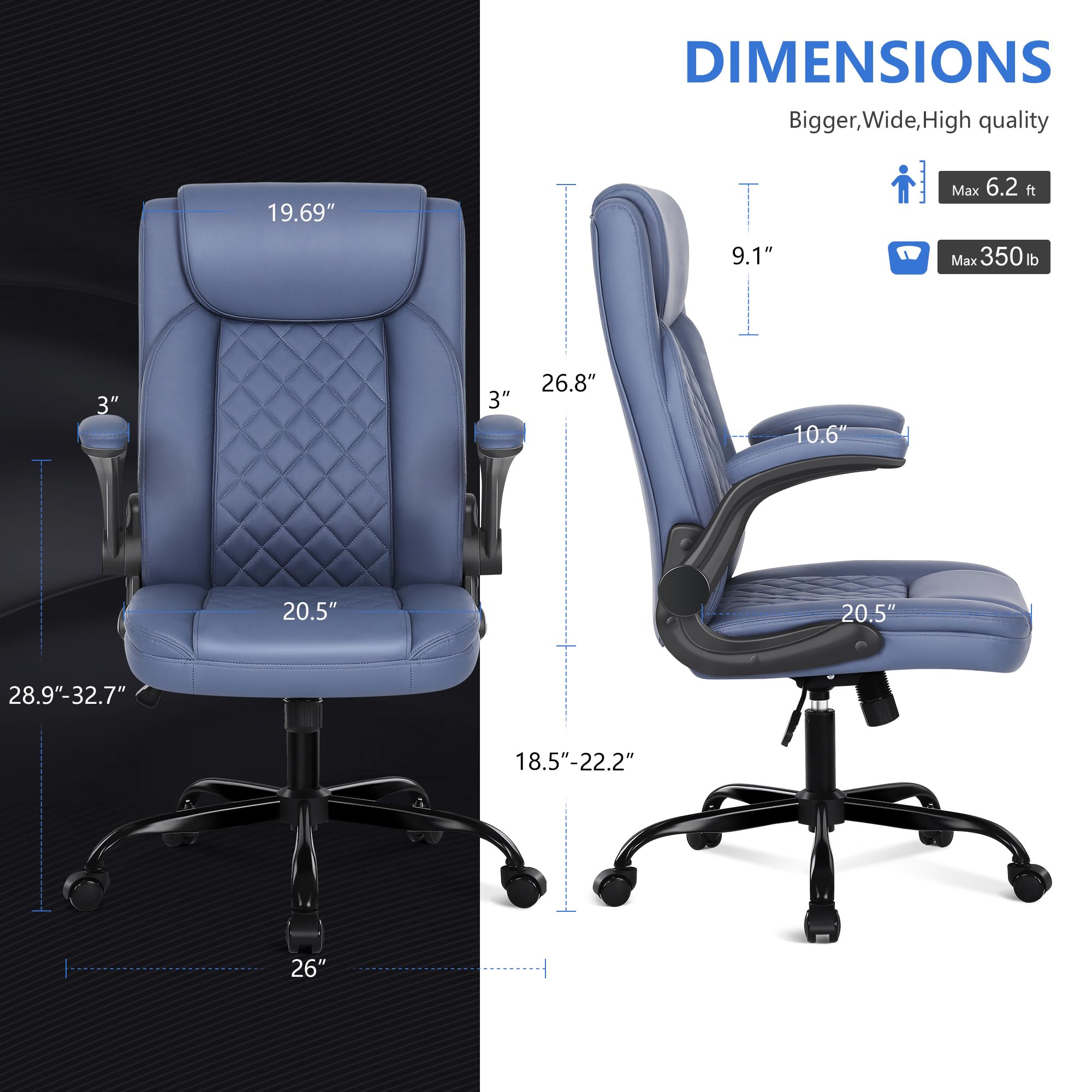 Premium Executive Office Chair - Big & Tall PU Leather Desk Chair with Flip-Up Armrests & Adjustable Height - Ergonomic High Back Computer Chair for Home Office, Gaming & Workspace Comfort