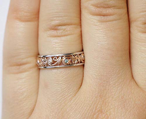 Organic Nature Leaf Wedding Eternity Ring | Bohemian Filigree Scroll Vintage Inspired Two Tone Rustic Wedding Band for Women | Perfect for Boho Bridal, Nature-Themed Ceremonies & Anniversary Gifts
