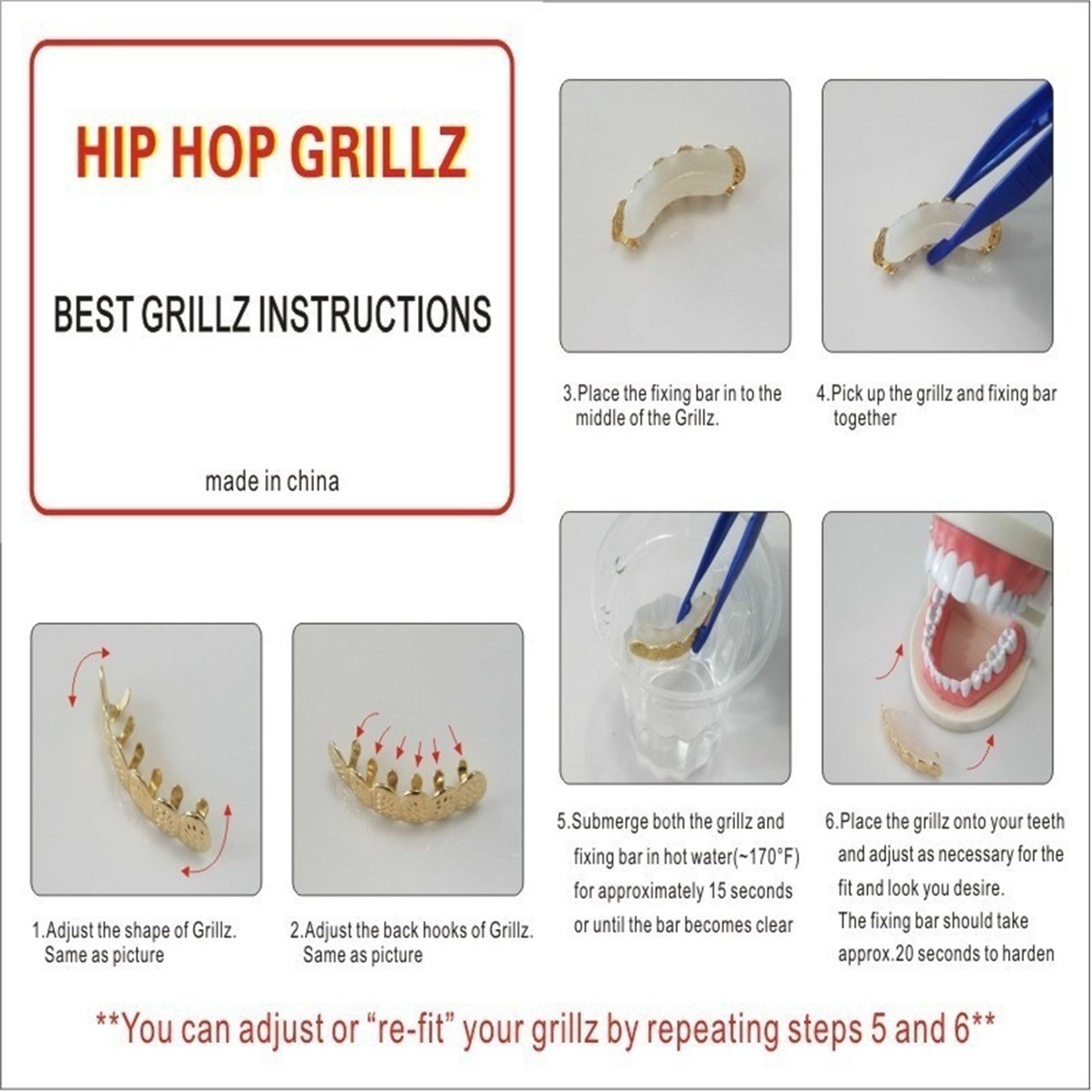 24K Gold Plated Custom Fit Hip Hop Teeth Grillz Set - Top & Bottom Removable Grill Caps for Men & Women | Punk Style Mouth Jewelry for Halloween, Parties, Concerts & Photo Shoots (Rose Gold)