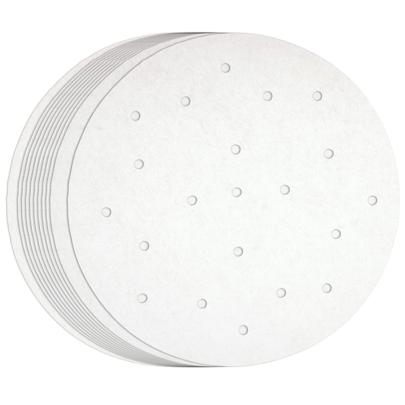 Juvale 8-Inch Round Air Fryer Liners with Holes - 100 Pack Disposable Parchment Paper Sheets for Air Frying, Steaming, Baking - Perforated Bamboo Steamer Liners for Dumplings, Vegetables & Meat - Perfect for Healthy Cooking & Meal Prep