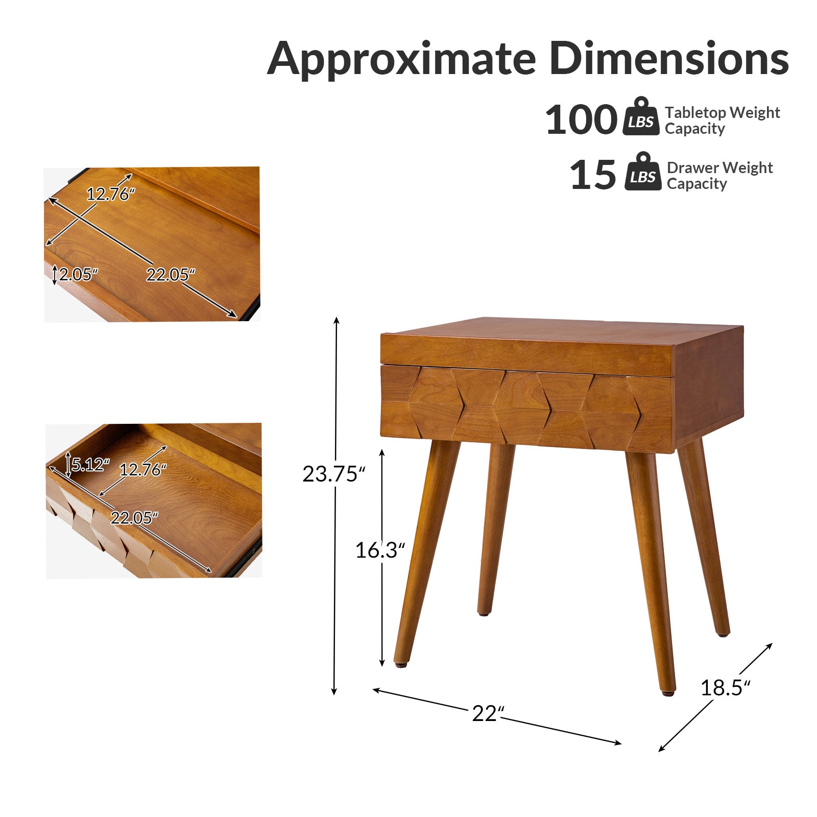 Vivian Mid-Century Modern Nightstand with USB Charging Station - Wooden Bedside Table with Drawer & Shelf - Perfect for Bedroom, Living Room, or Guest Room - Fast Charging & Stylish Storage Solution