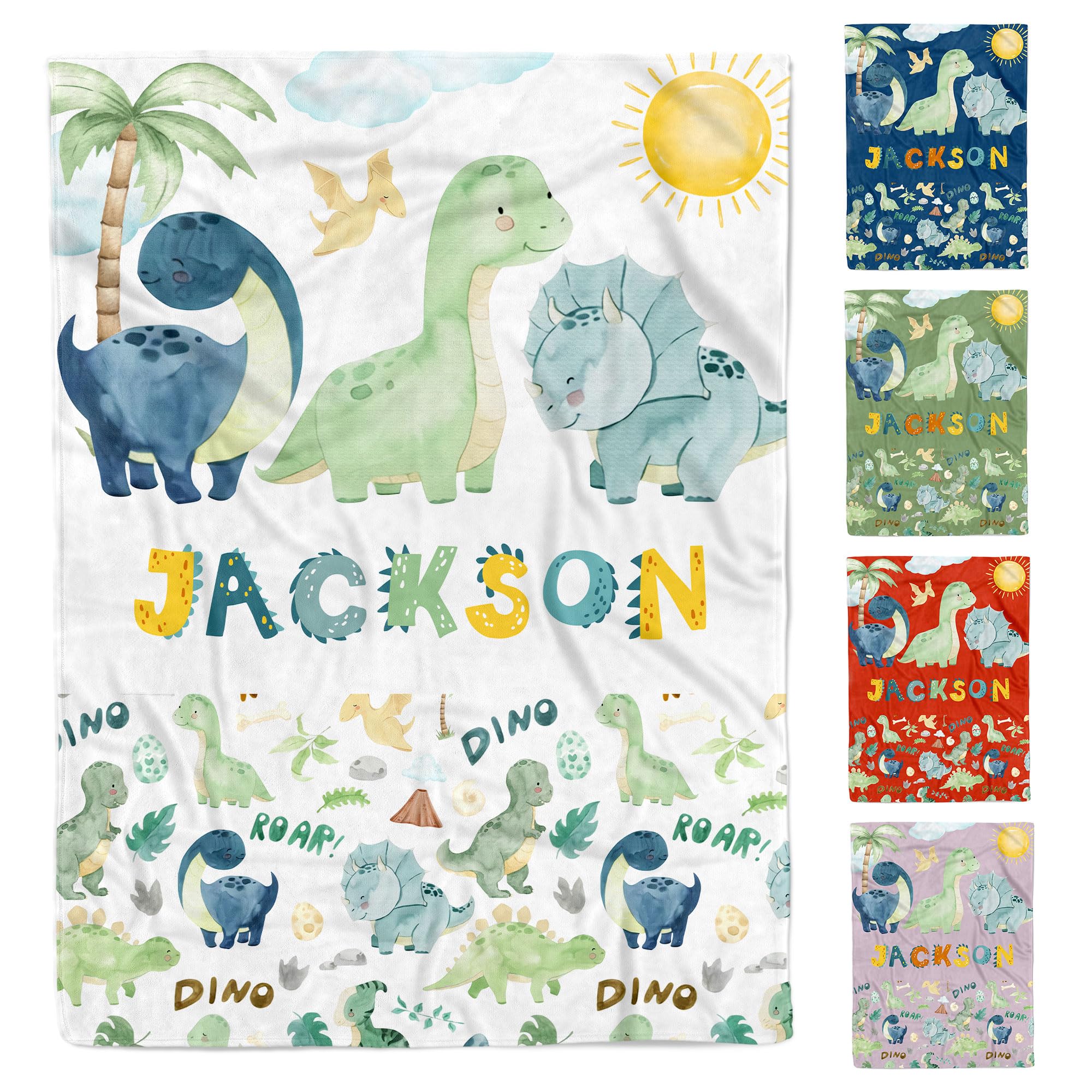 Custom Baby Blankets for Boys with Name - Personalized Soft Plush Fleece Baby Gift (Dinosaur 235) | Newborn Nursery Essential & Birthday Present