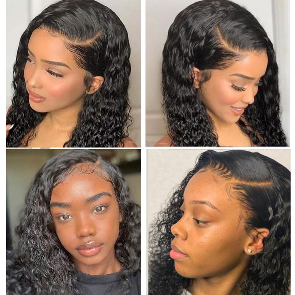 180% Density Deep Wave 4x4 Transparent Lace Front Wig - Natural Black Human Hair for Everyday Wear & Special Occasions