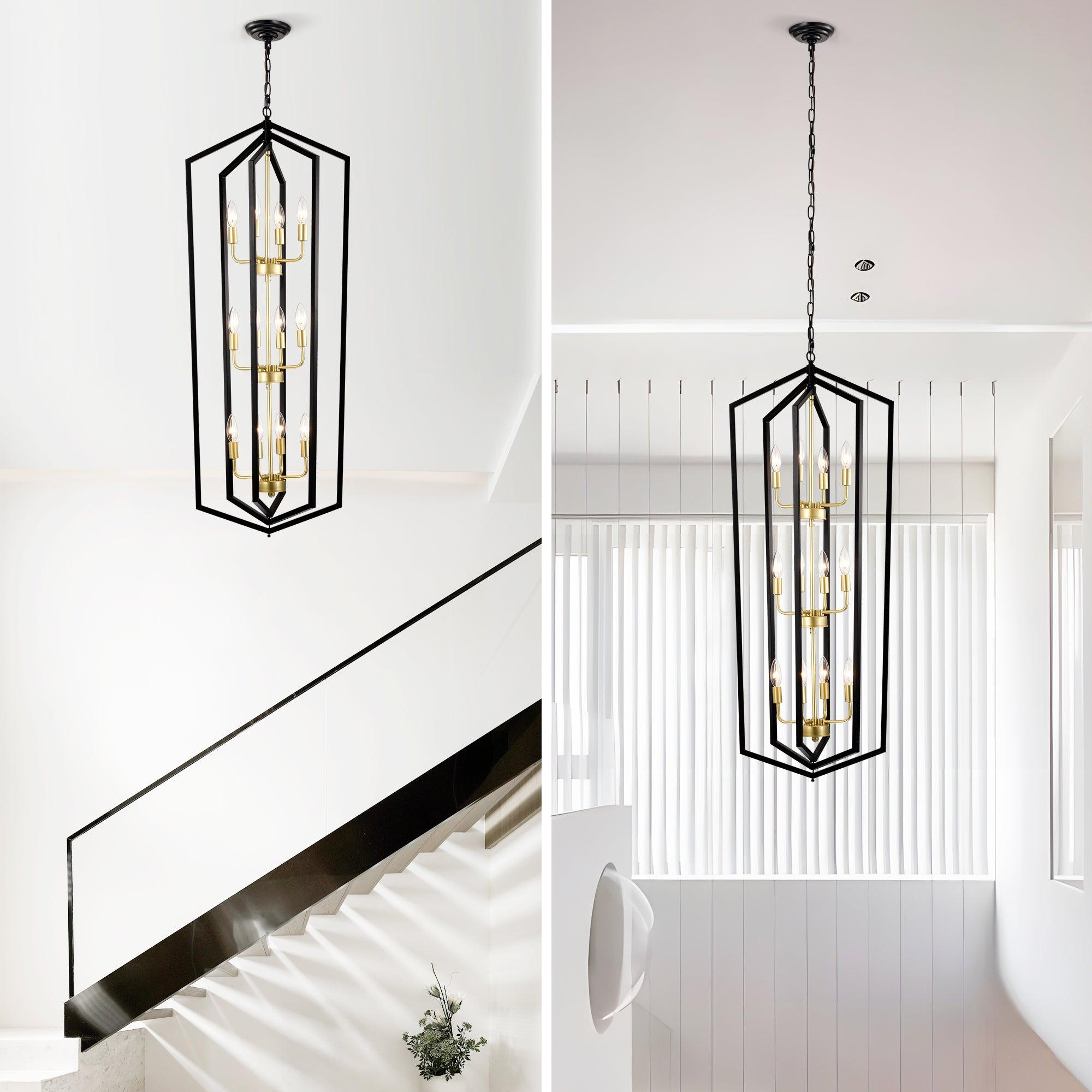 12-Light Farmhouse Kitchen Chandelier - Vintage Rustic Cage & Lantern Pendant Lighting Fixture for Dining Room, Island, or Breakfast Nook - Dimmable Edison Bulbs Included
