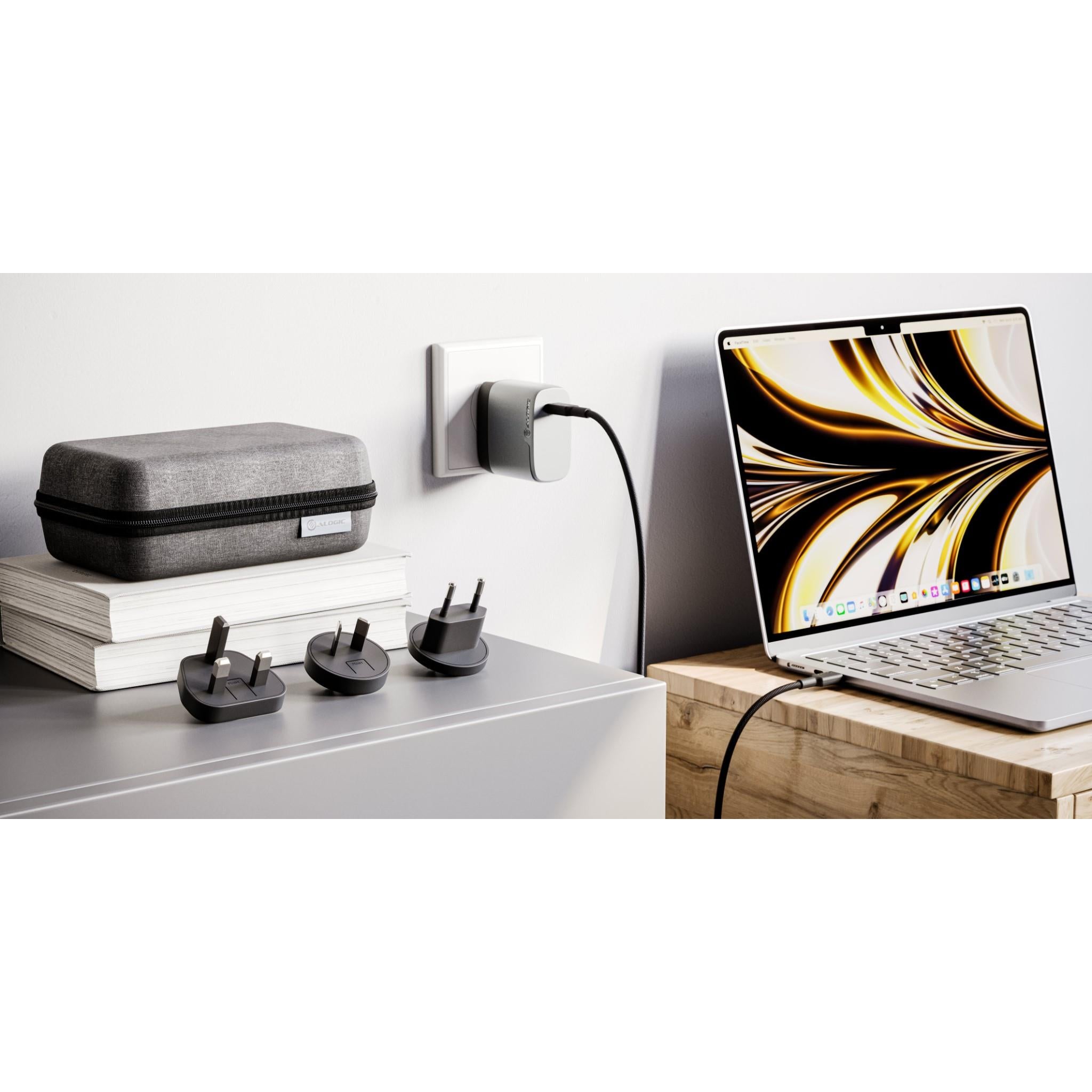 ALOGIC 67W GaN Fast Charger with Multi-Country Adapter - Compact Travel Charger for Laptop, Phone & Tablet (Space Grey) | Perfect for Business Trips, Vacations & International Travel