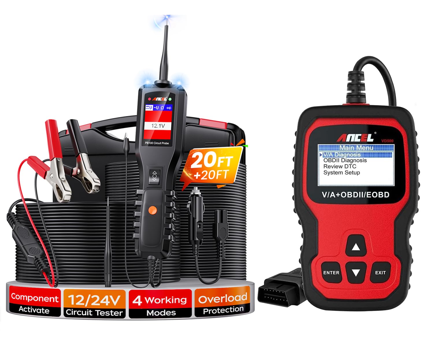 ANCEL PB100 Automotive Power Circuit Probe Tester with VD500 OBD2 Scanner - VAG Engine, EPB, ABS, SRS Code Reader for Oil, Throttle & Brake Reset - Professional Car Diagnostic Tool for Mechanics & DIY Auto Repair