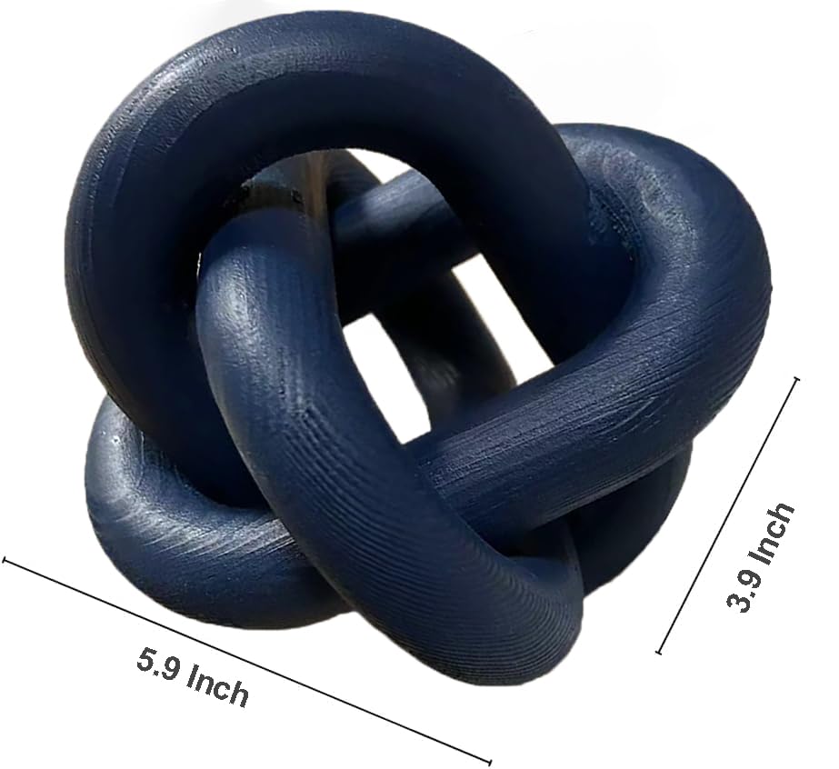 Hand-Carved Wood Knot Link Chain Decor - Rustic Boho Farmhouse Coffee Table & Shelf Decorative Object for Living Room, Bedroom & Office Spaces (Blue) - Perfect for Home Decor, Wedding Centerpieces & Gift Giving